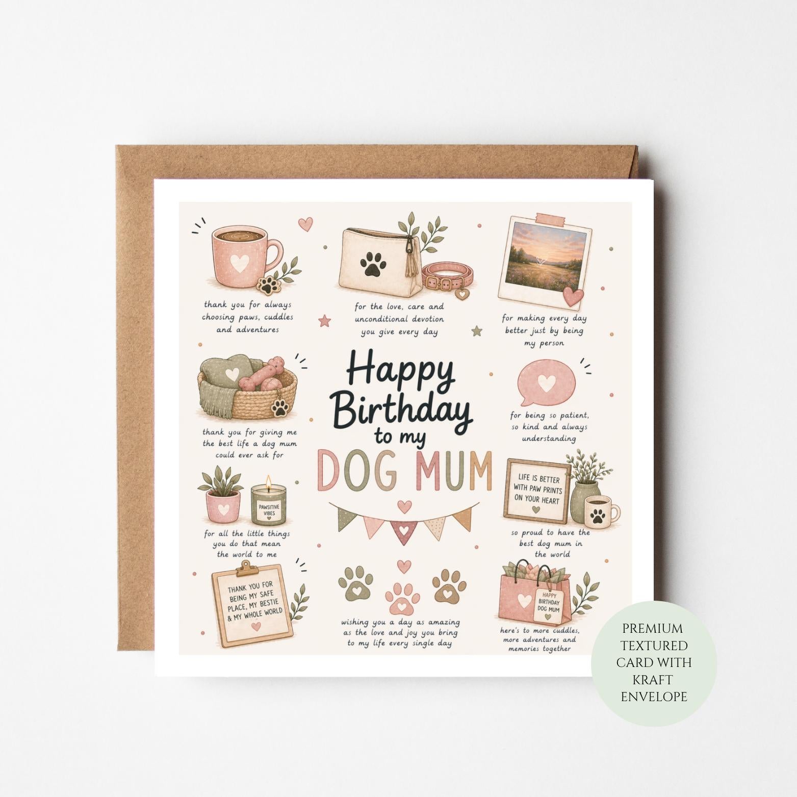 Dog Mum Birthday Card, Heartfelt Pet Owner Greeting, Dog Lover Gift