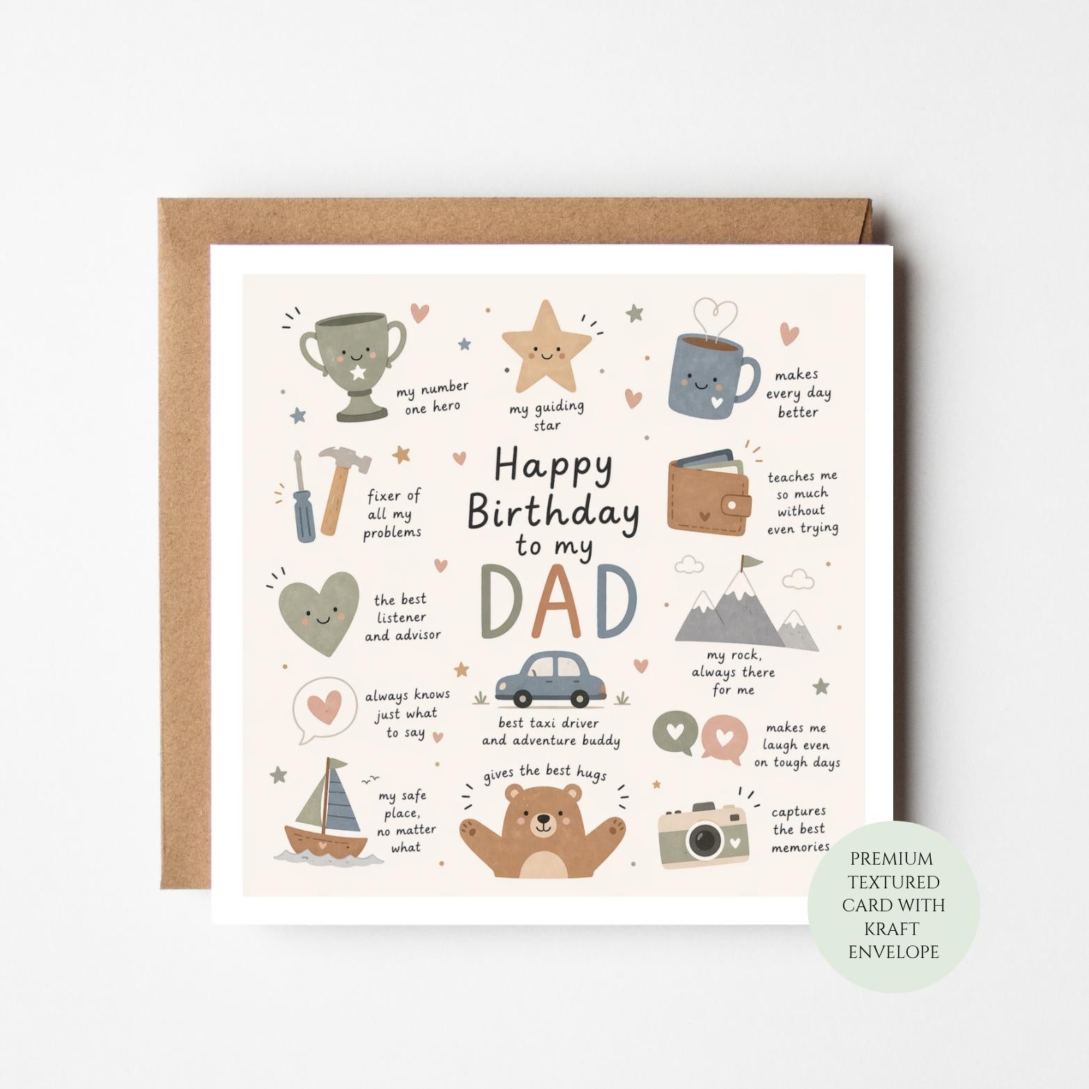 Happy Birthday Dad Card, Son Daughter, Father Appreciation Greeting Card