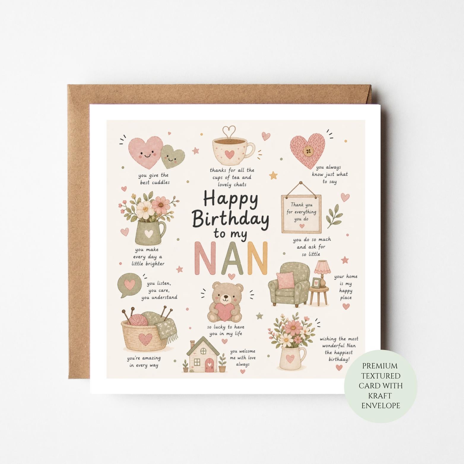 Happy Birthday Nan Card, Heartfelt Grandmother Greeting Card