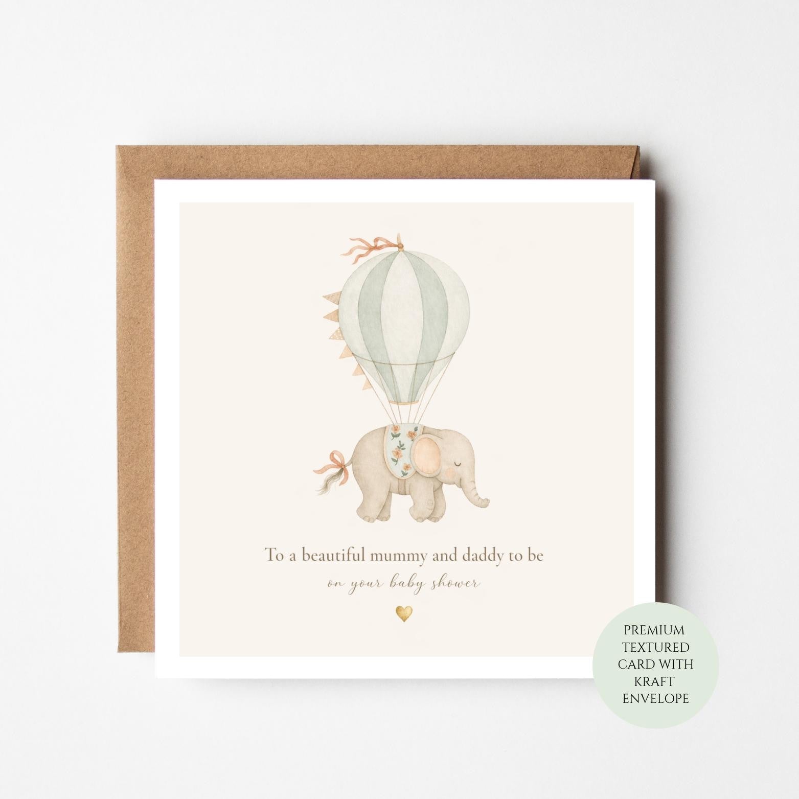 Baby Shower Card, Elephant Hot Air Balloon, Parents To Be Pregnancy Greeting