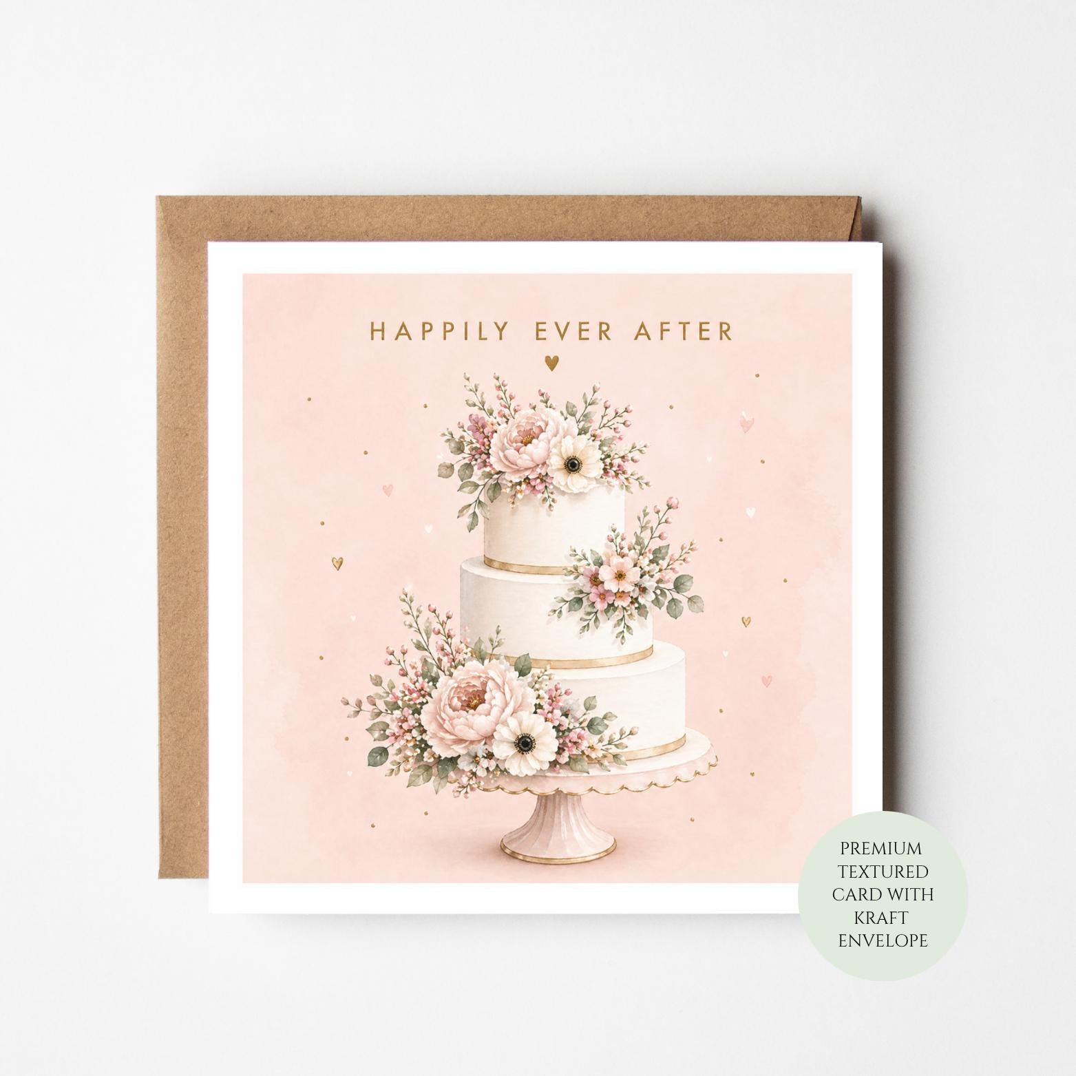 Wedding Cake Card, Congratulations Bride Groom, Happily Ever After Stationery