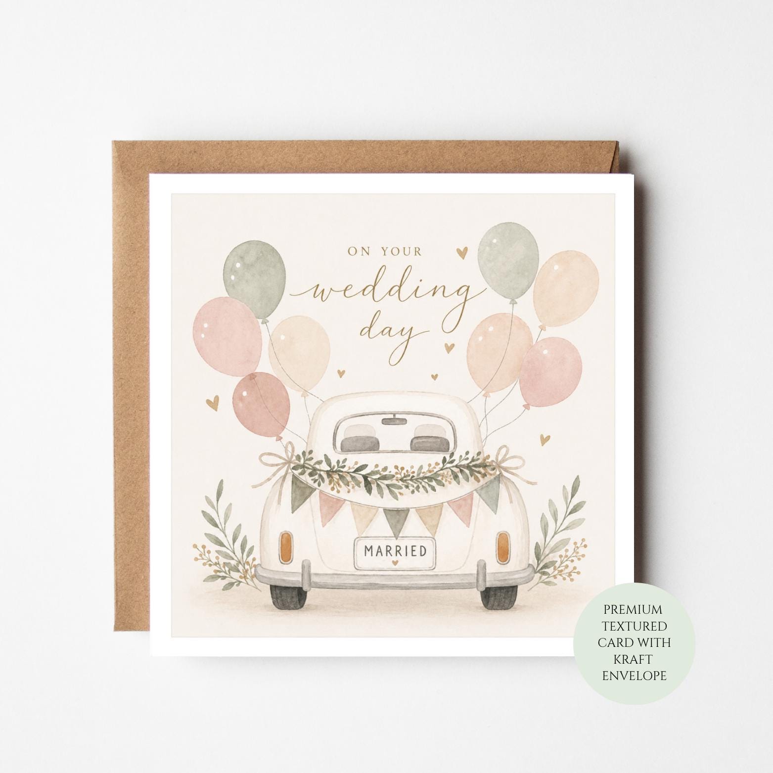 Wedding Day Card, Just Married Bride Groom Congratulations, Mr Mrs Newlywed (Kraft Envelope)