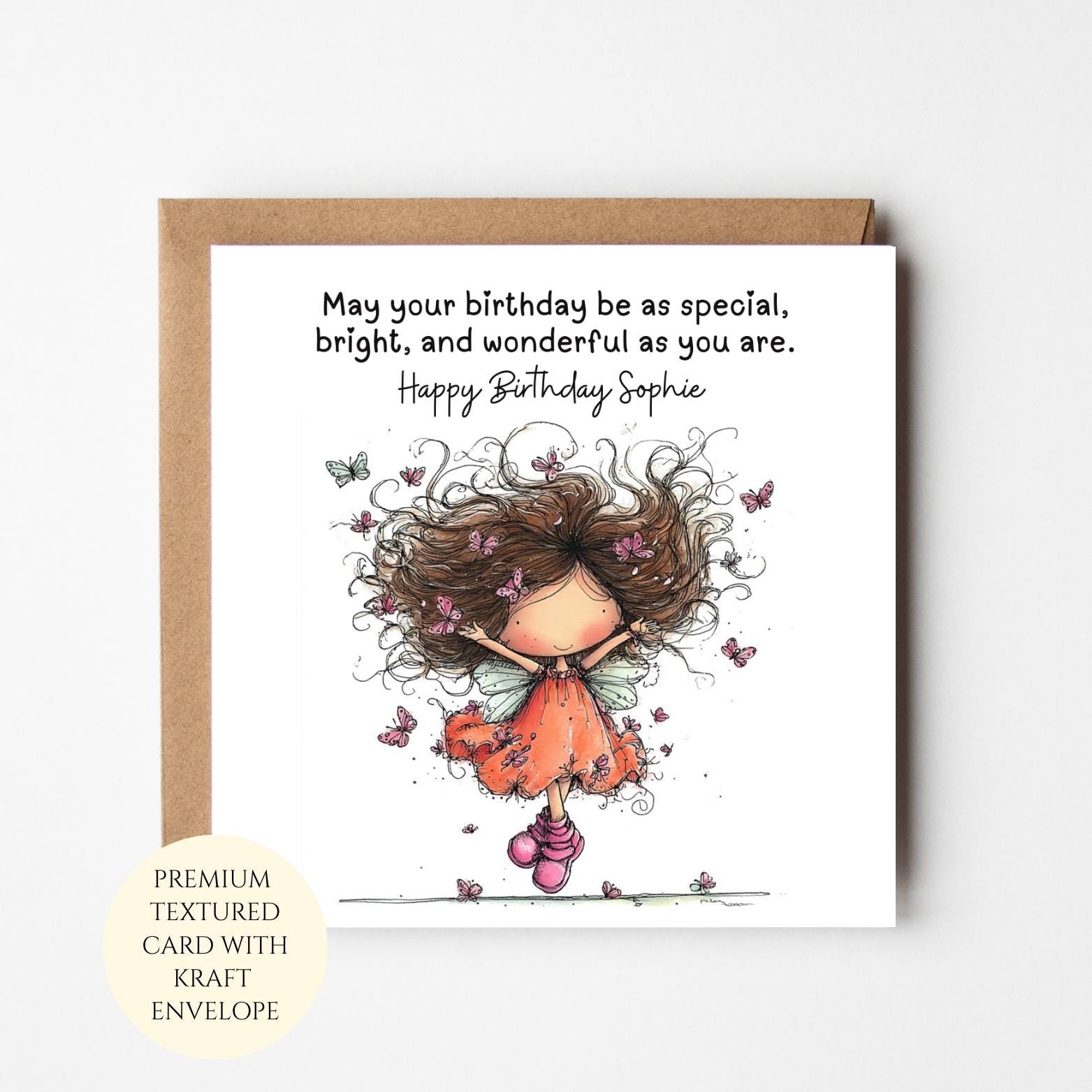 Personalised Dancing Girl Birthday Card for Her, Whimsical Fairy Illustration