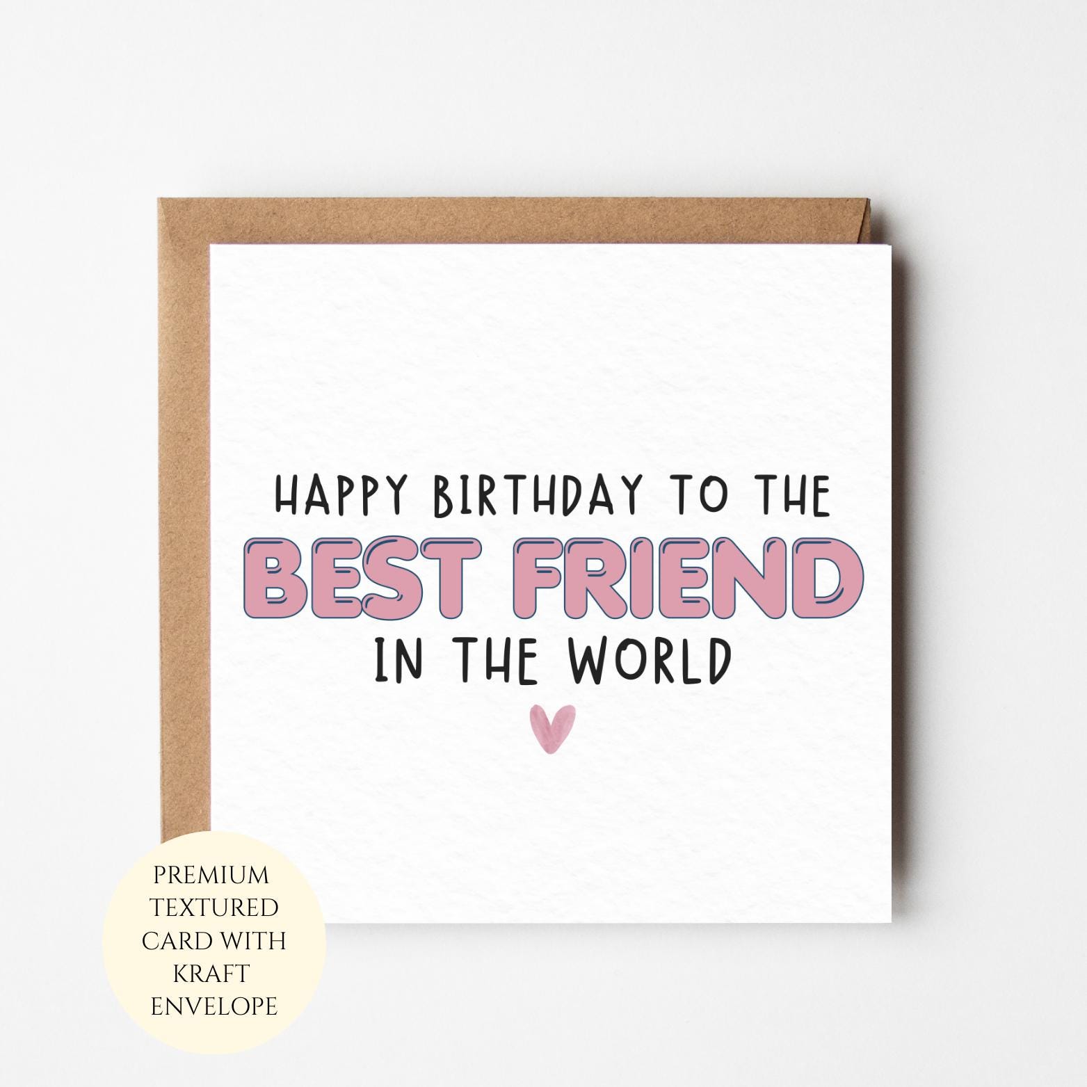 Personalised Friend Birthday Card, Bestie Gift, Textured Card (Kraft Envelope)