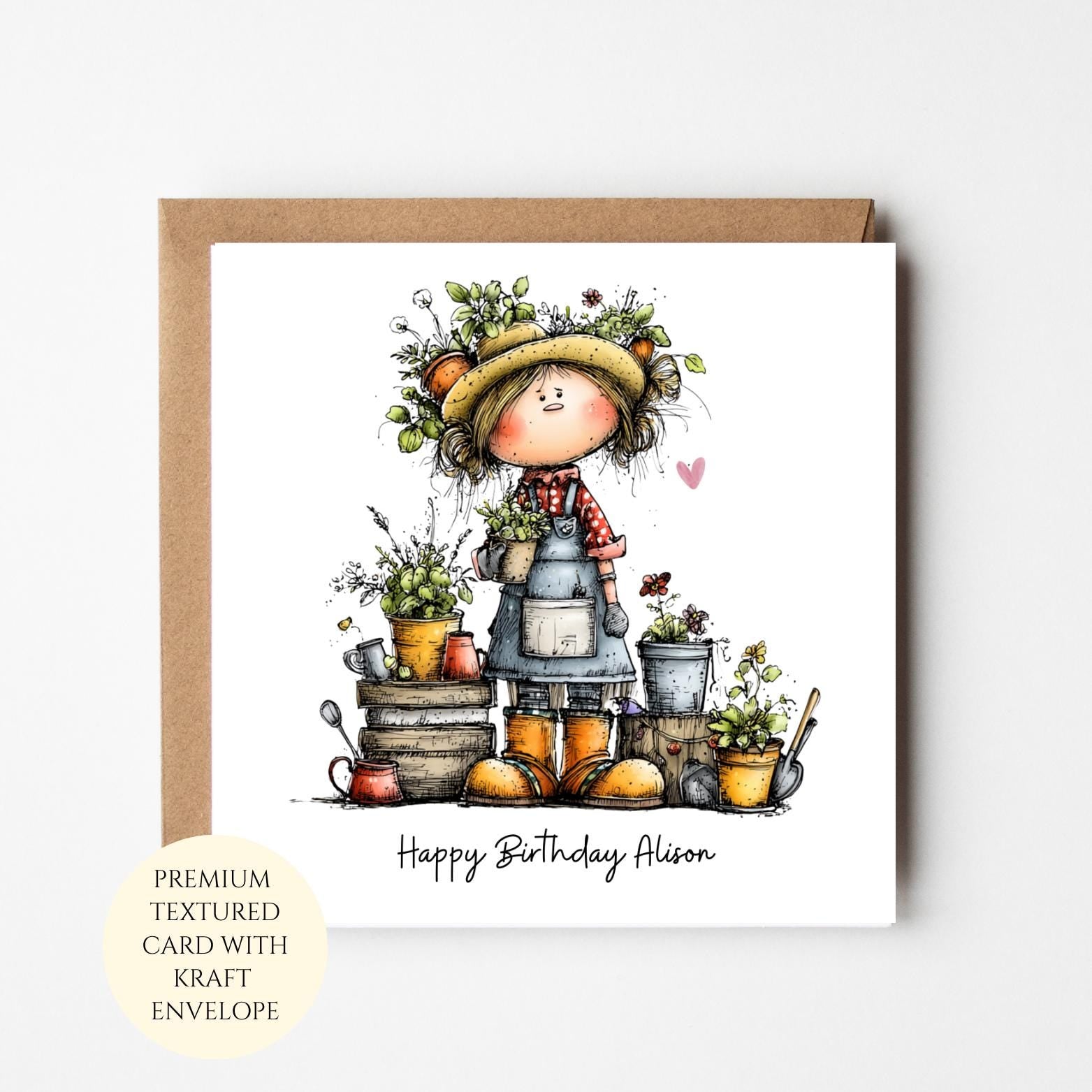 Personalised Gardener Birthday Card for Her – Illustrated Garden Lover Gift