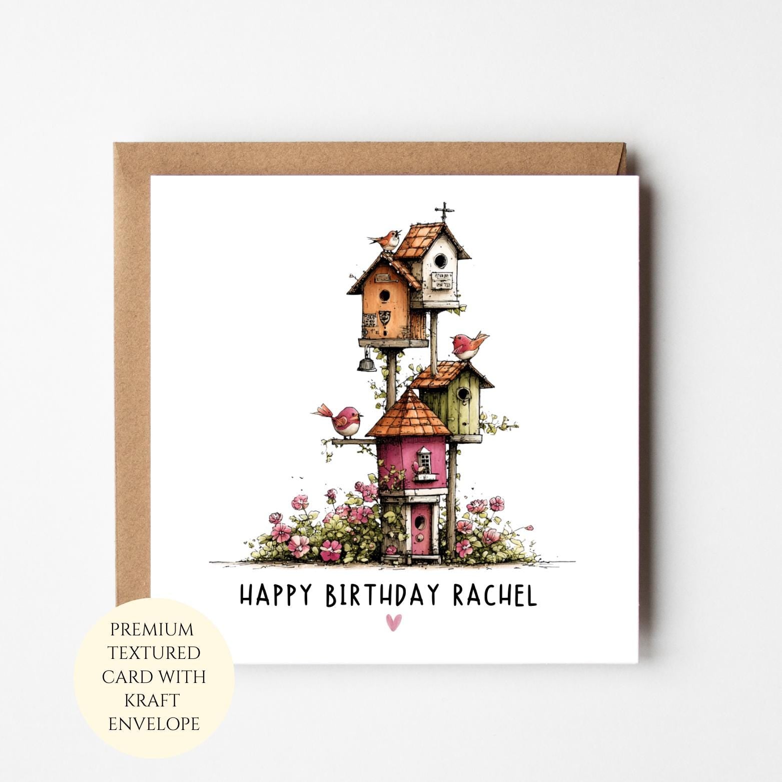 Personalised Birdhouse Birthday Card For Her, Floral Garden Lover Gift