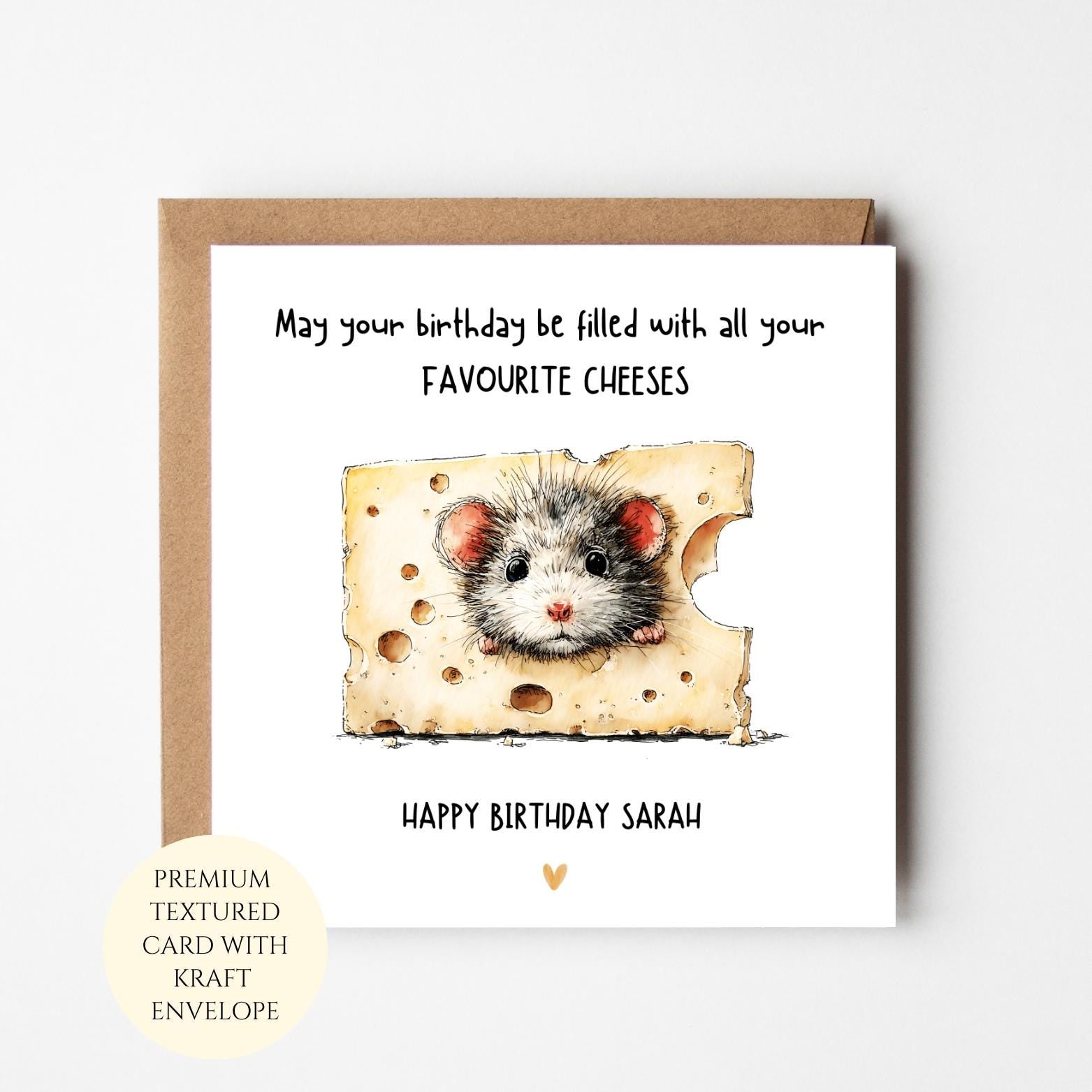 Funny Mouse Cheese Birthday Card for Her, Food Lover Greeting Card
