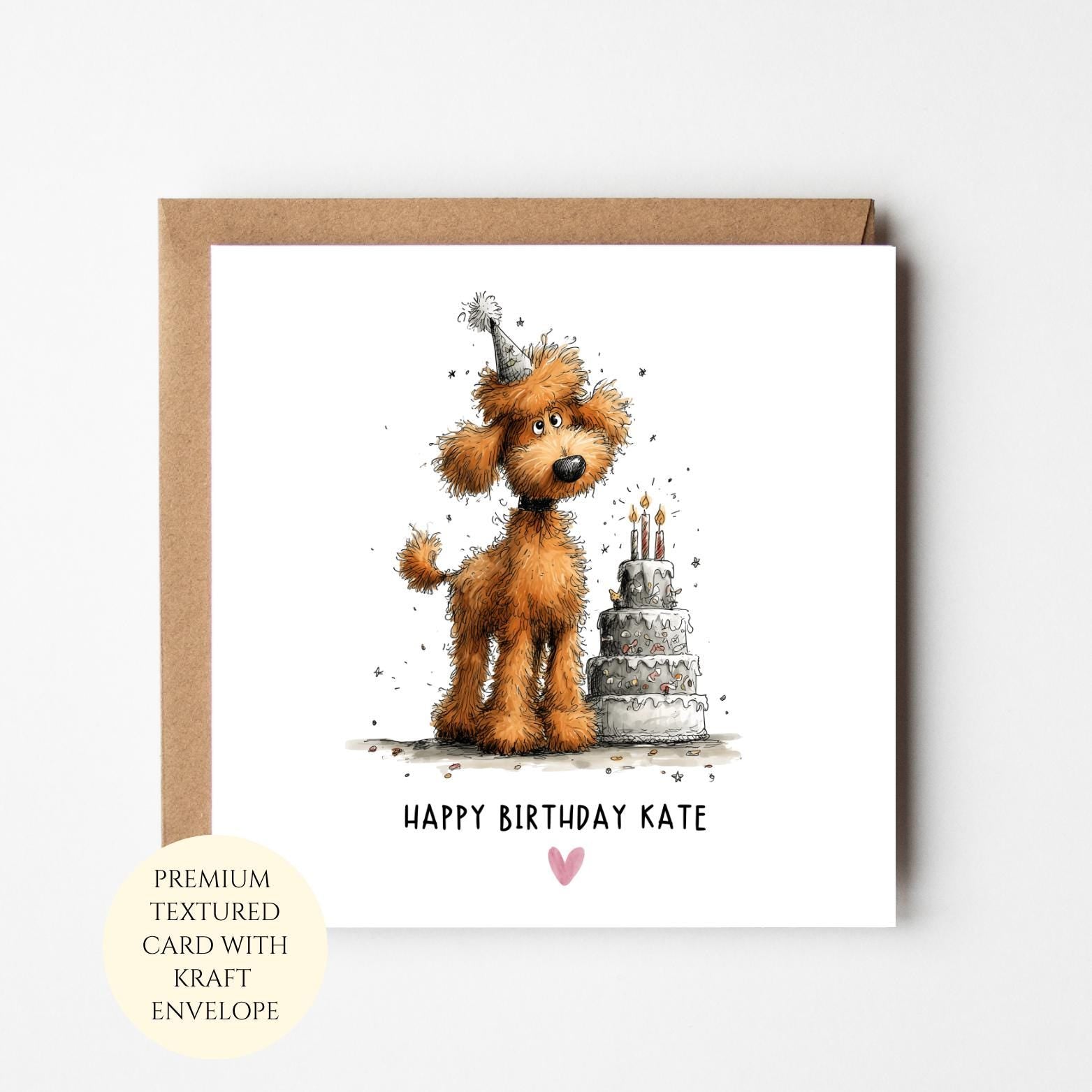 Personalised Dog Birthday Card: Funny Puppy Cake Illustration For Her