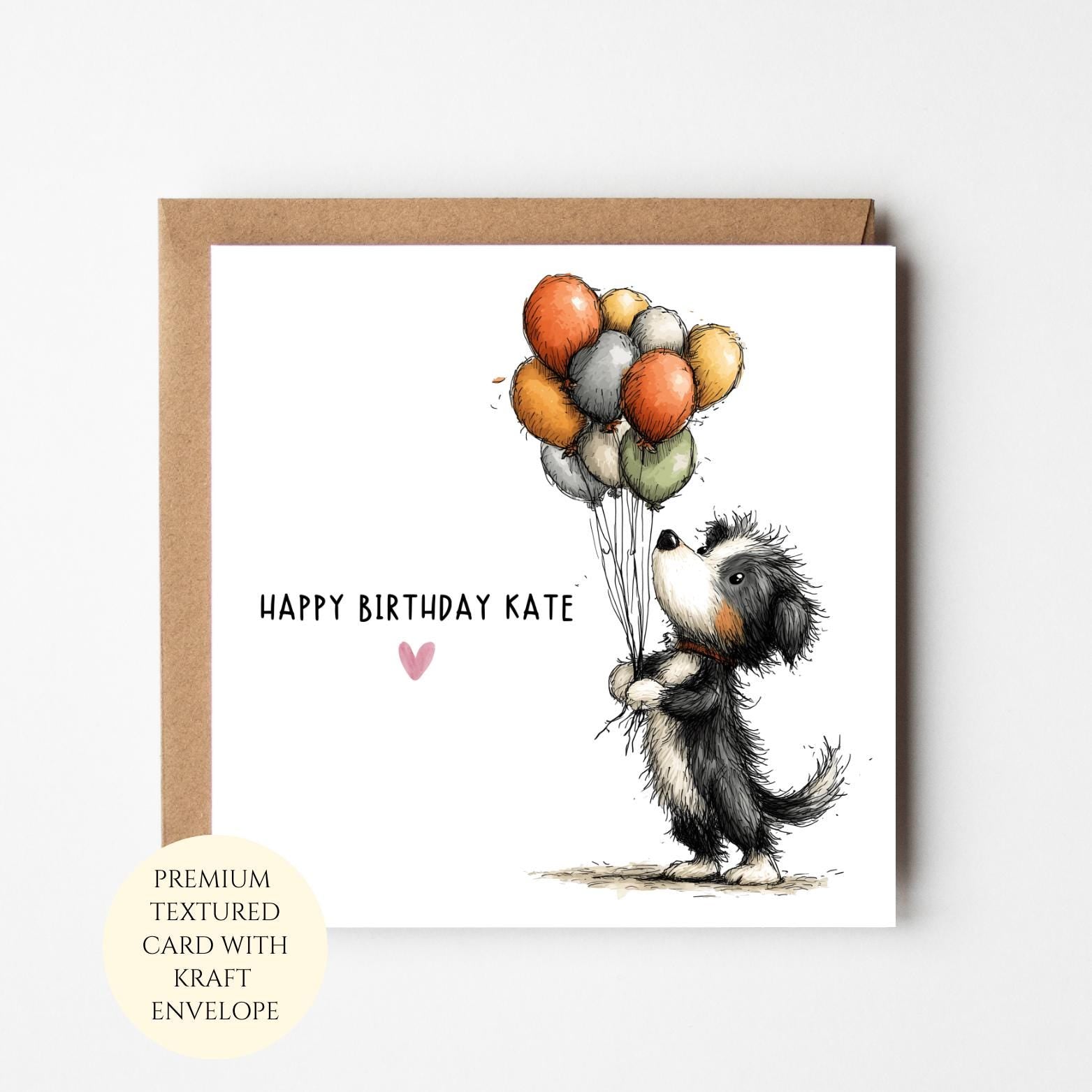 Personalised Dog Birthday Card: Puppy With Balloons For Dog Lover Gift