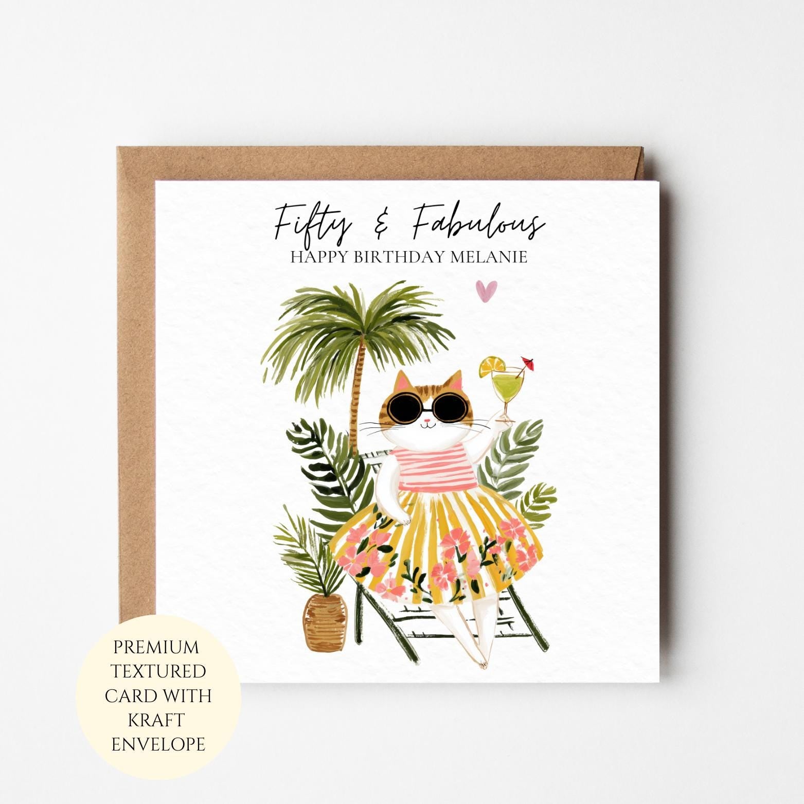 Personalised 50th Birthday Card, Cat Lover, Fifty and For Her