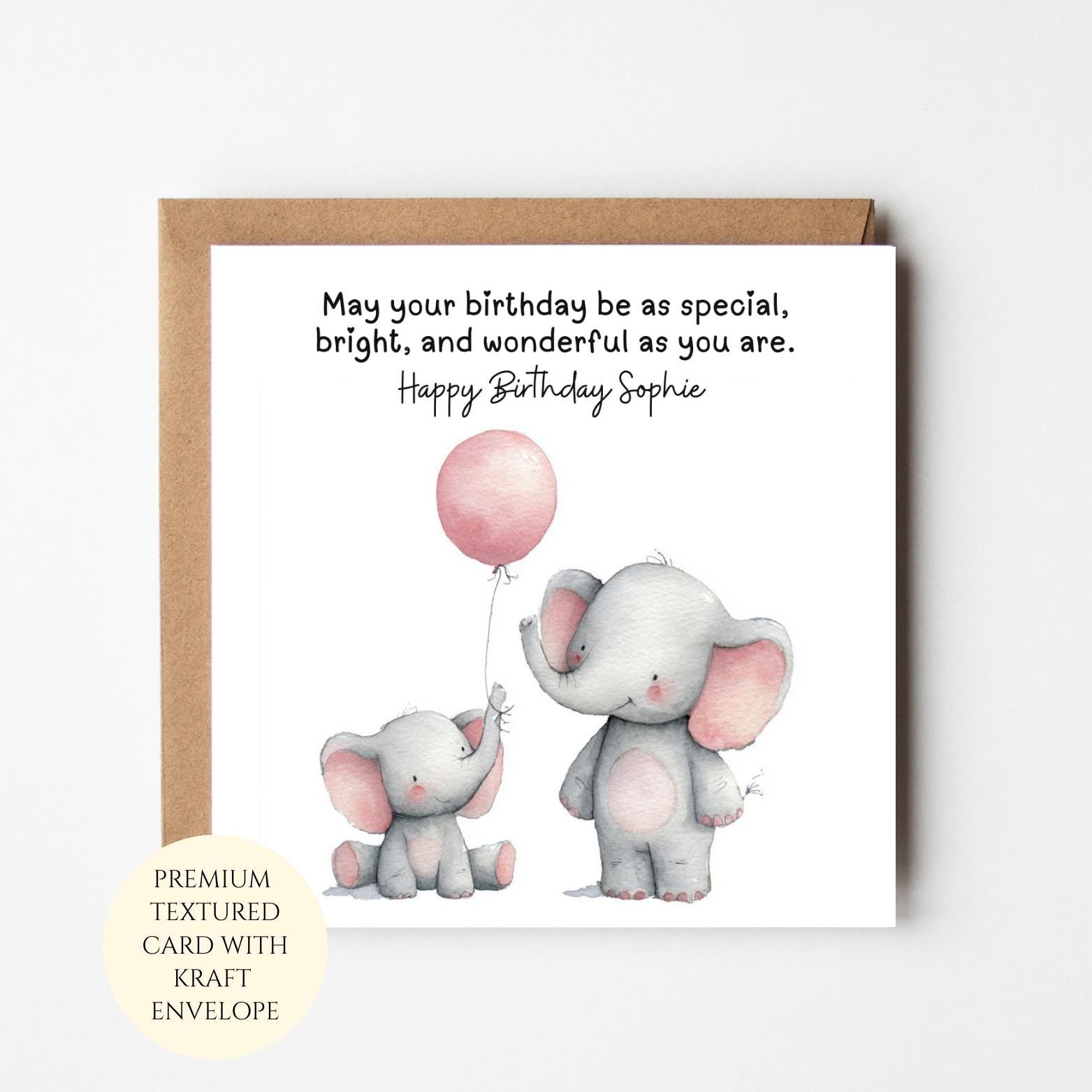 Personalised Elephant Birthday Card for Her, Animal Illustration