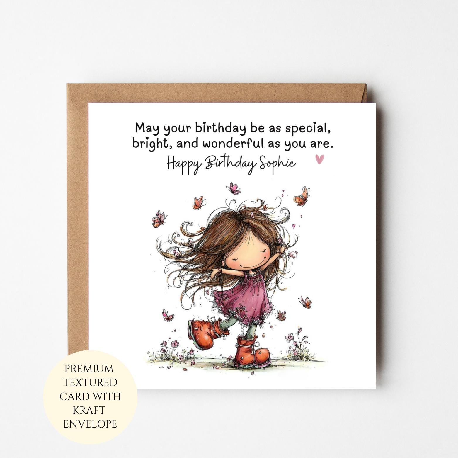 Personalised Dancing Girl Birthday Card, Whimsical Illustration for Kids