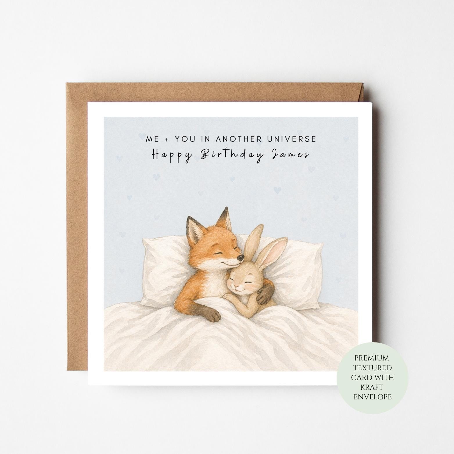 Fox and Bunny Birthday Card: Woodland Animal Theme (Textured Paper)