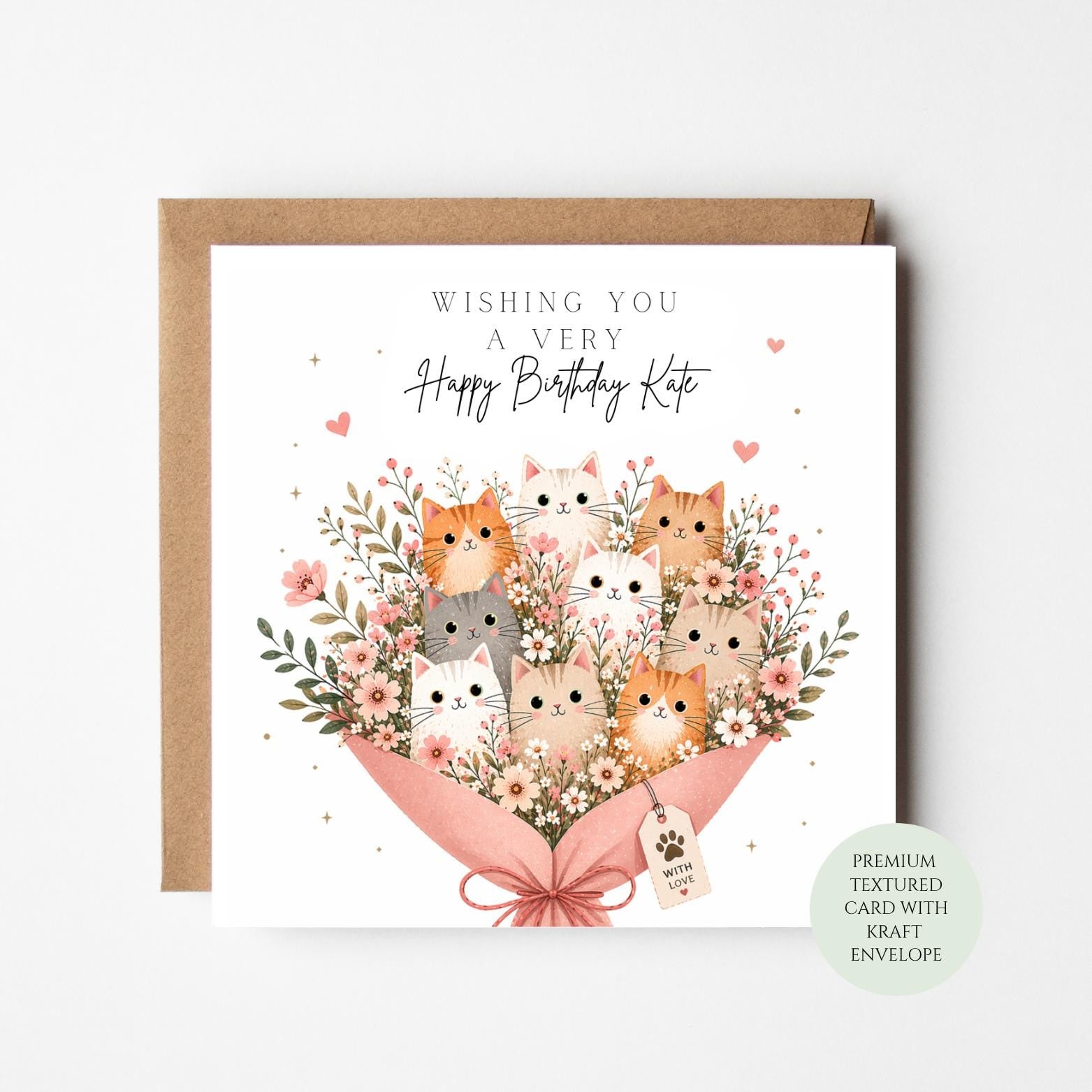 Cat Birthday Card: Bouquet of Cats Design (Textured Paper with Envelope)