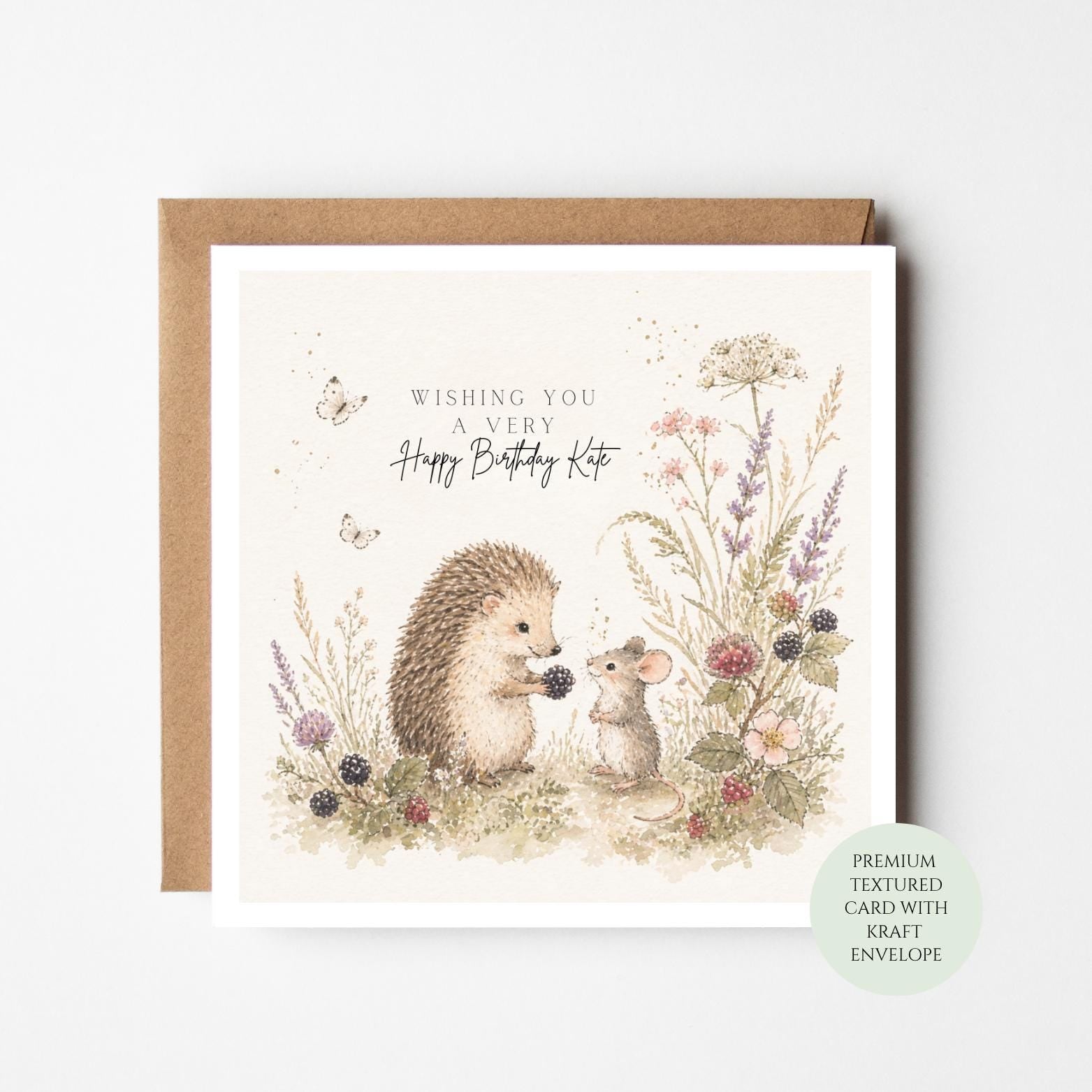 Hedgehog and mouse Birthday Card: Adorable Woodland Animal - Textured Thick Paper
