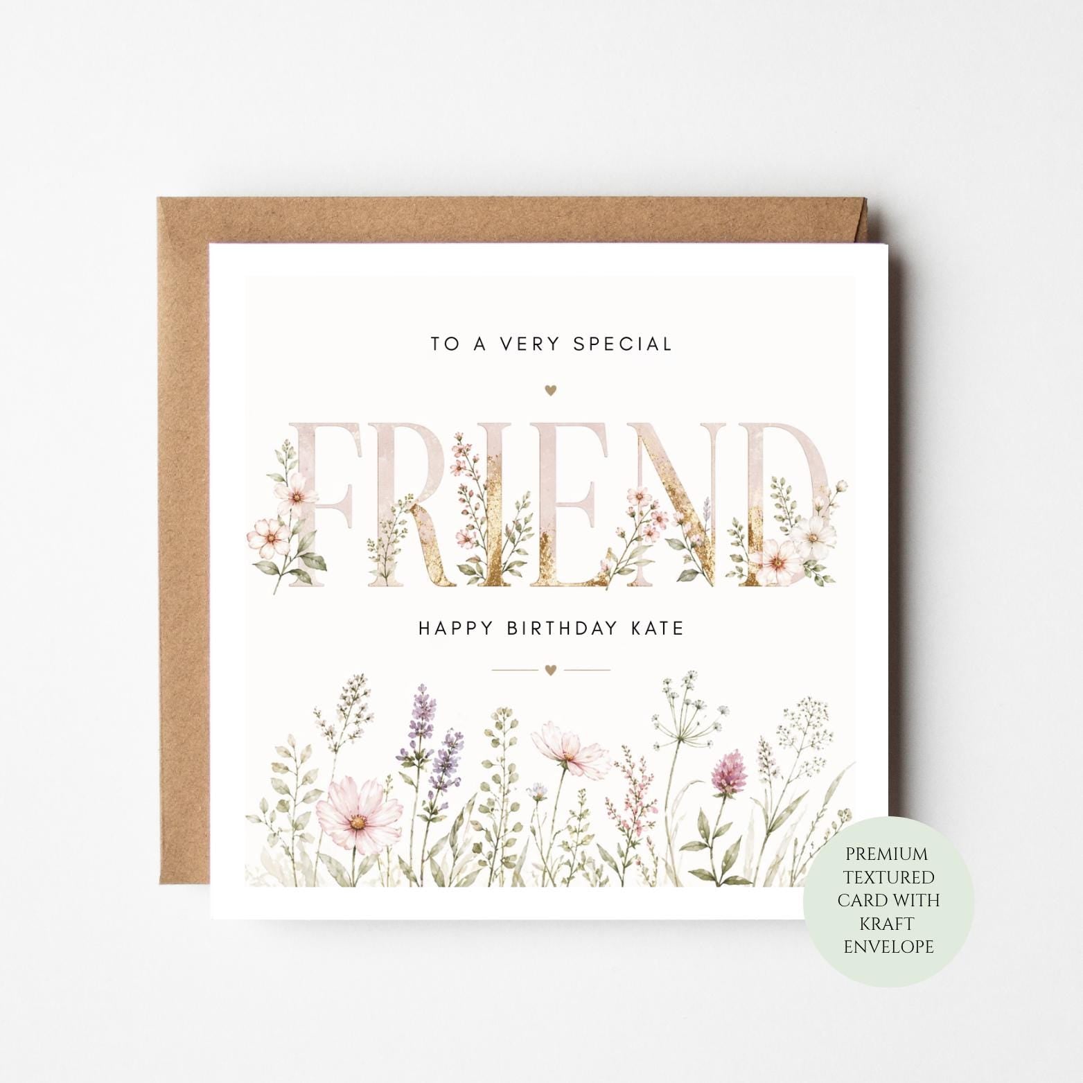 Floral Birthday Card for Friend: Special Design with Envelope