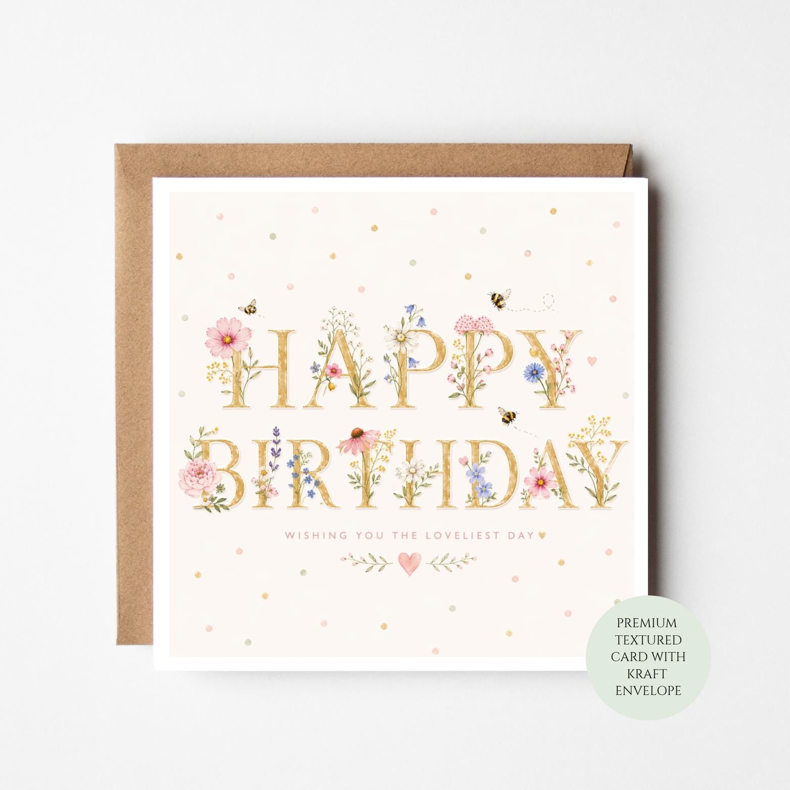 Birthday Card: Floral Pattern - Textured Paper, Envelope Included