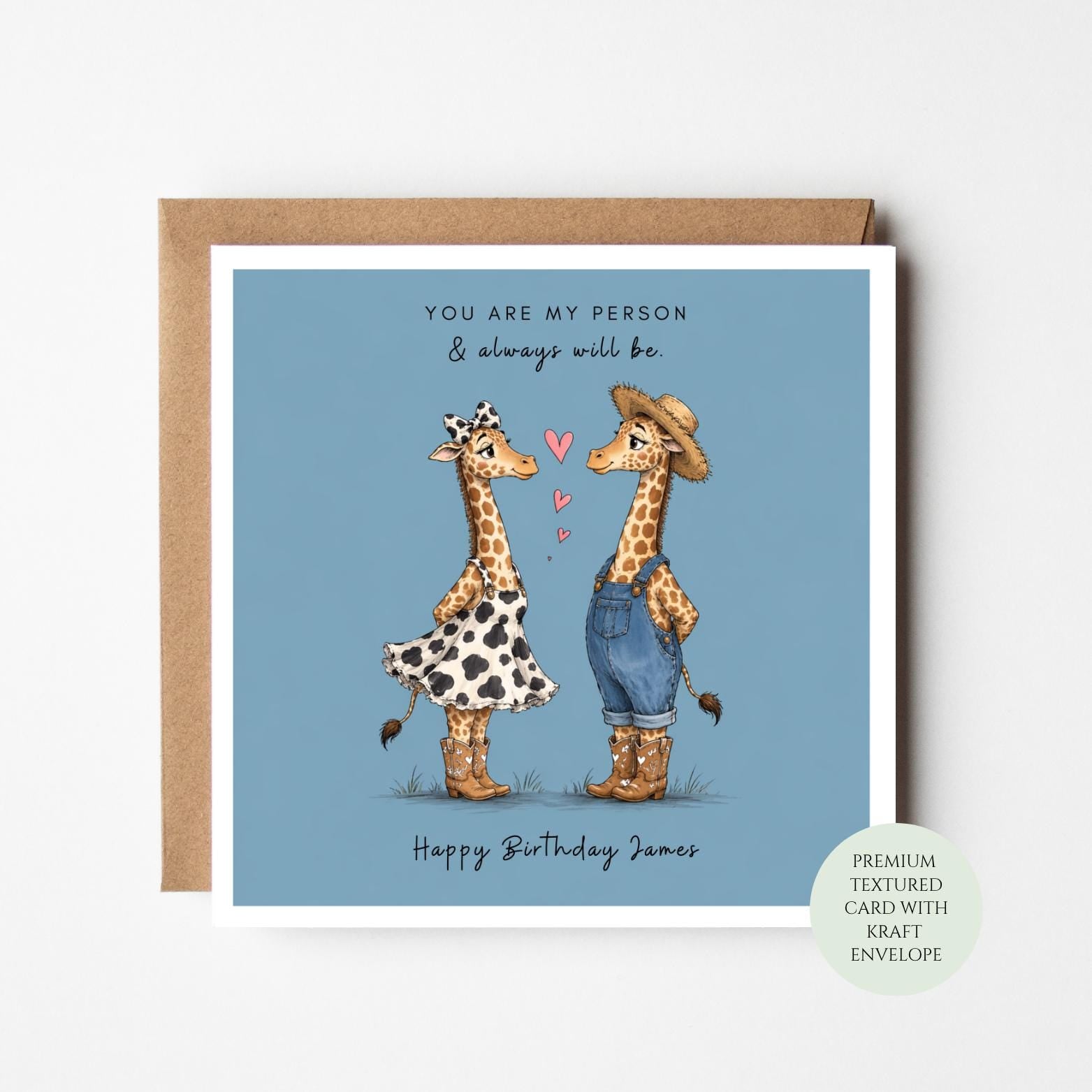 Giraffe Birthday Card: Safari Wildlife Illustration, Textured Card with Envelope