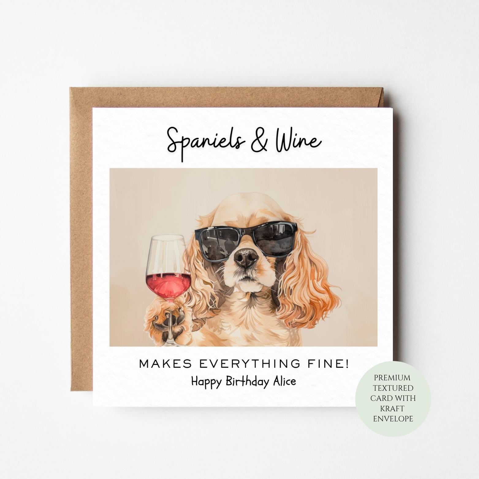 Funny Spaniel Birthday Card: Wine Lover Dog Mum Design