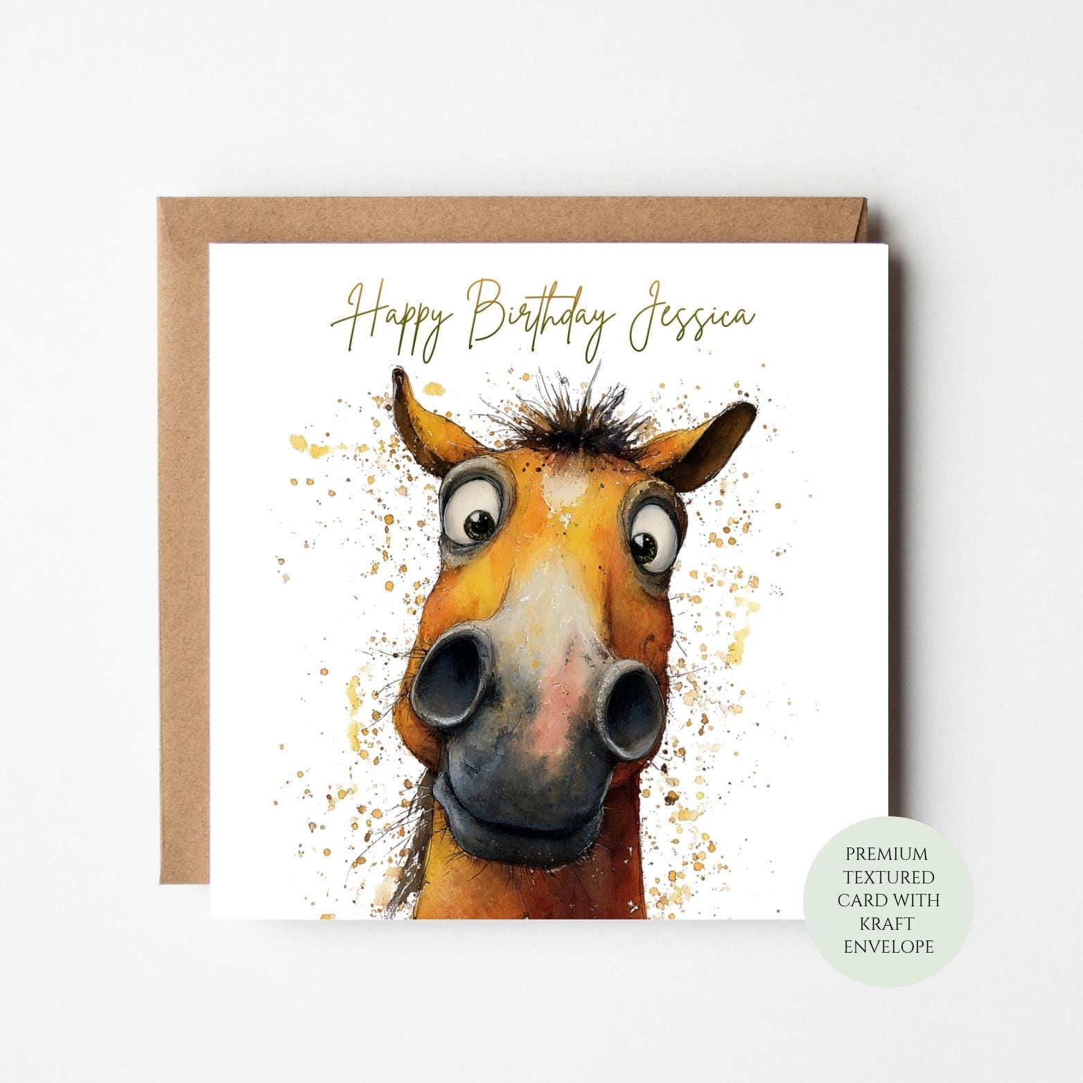 Horse Birthday Card: Whimsical Pony Illustration, Textured Paper