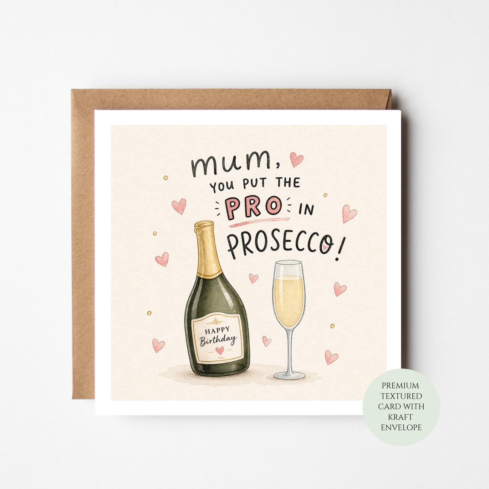 Prosecco Birthday Card for Mum, From Daughter Son, Wine Lover Greeting