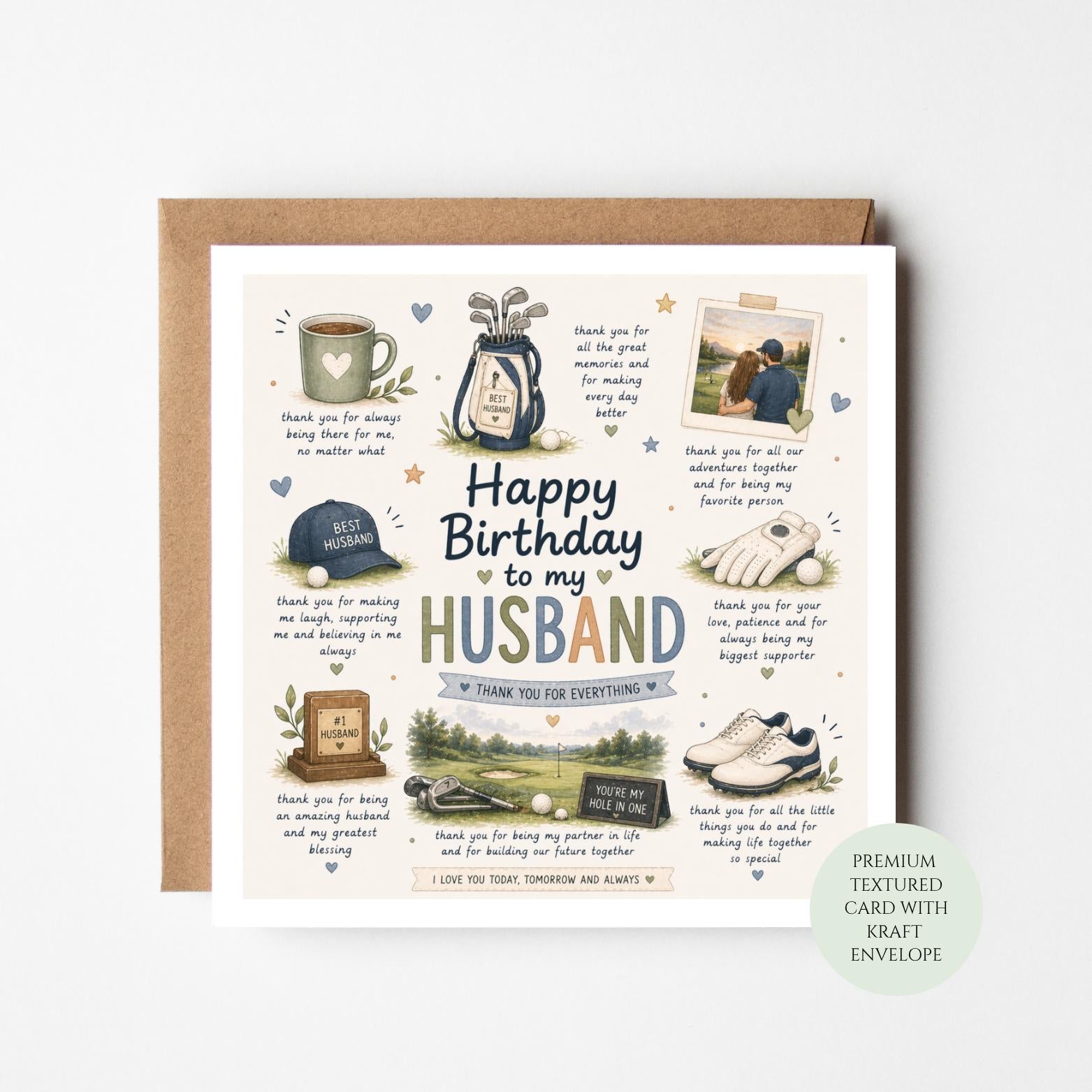 Happy Birthday Husband Card, Romantic Golf Theme, Wife to Husband Greeting