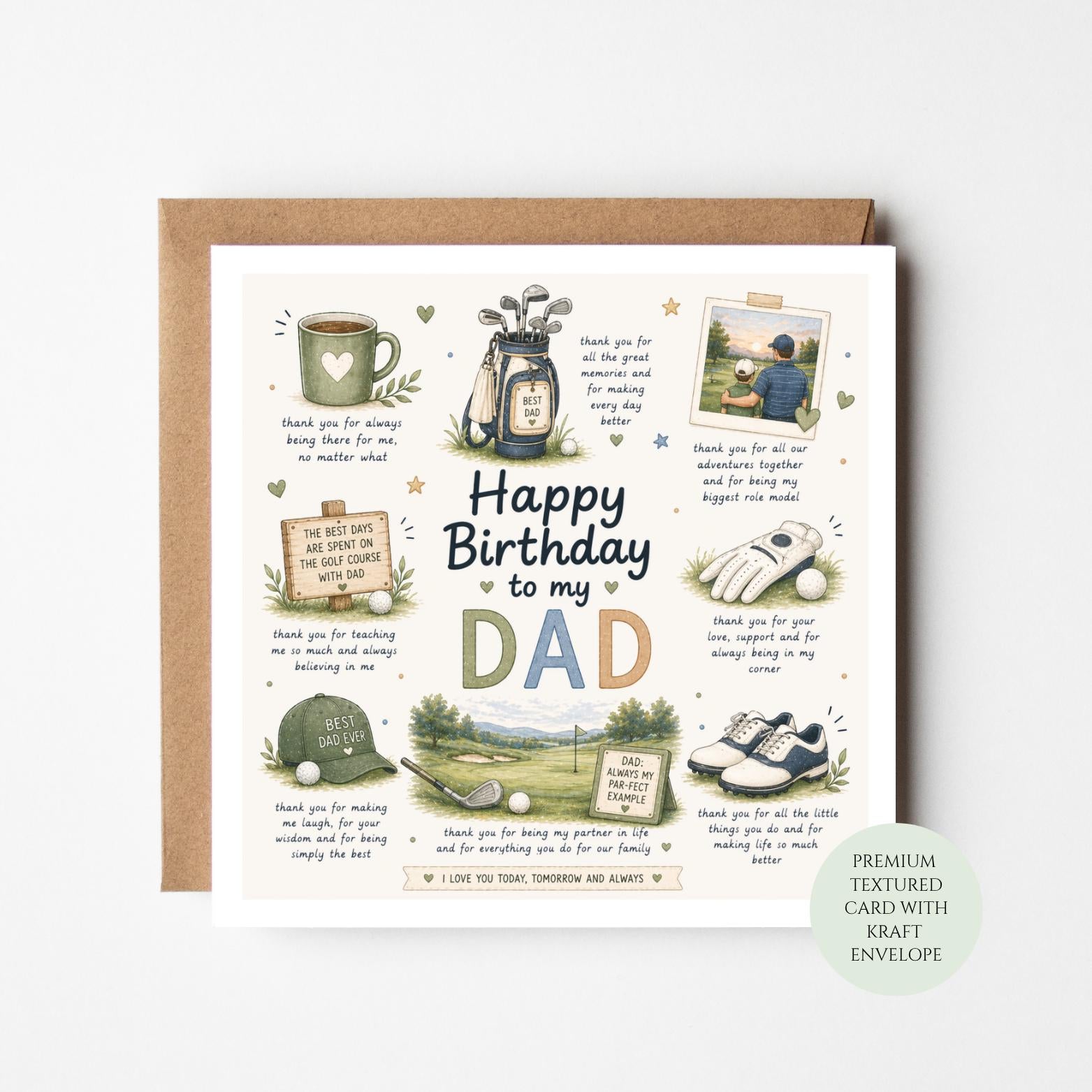 Golf Dad Birthday Card, Happy Birthday from Son, Theme Greeting