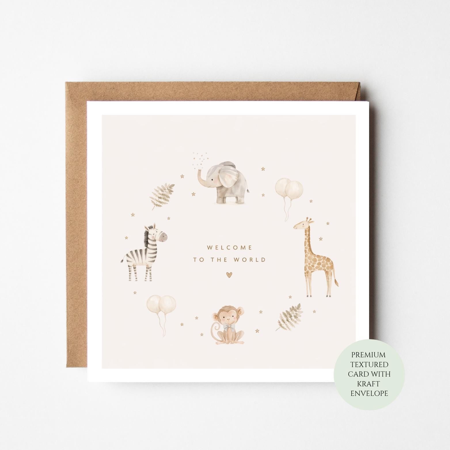 Safari Baby Animals Welcome, Neutral Newborn Greeting, Baby Shower Gift, Boy Girl Card