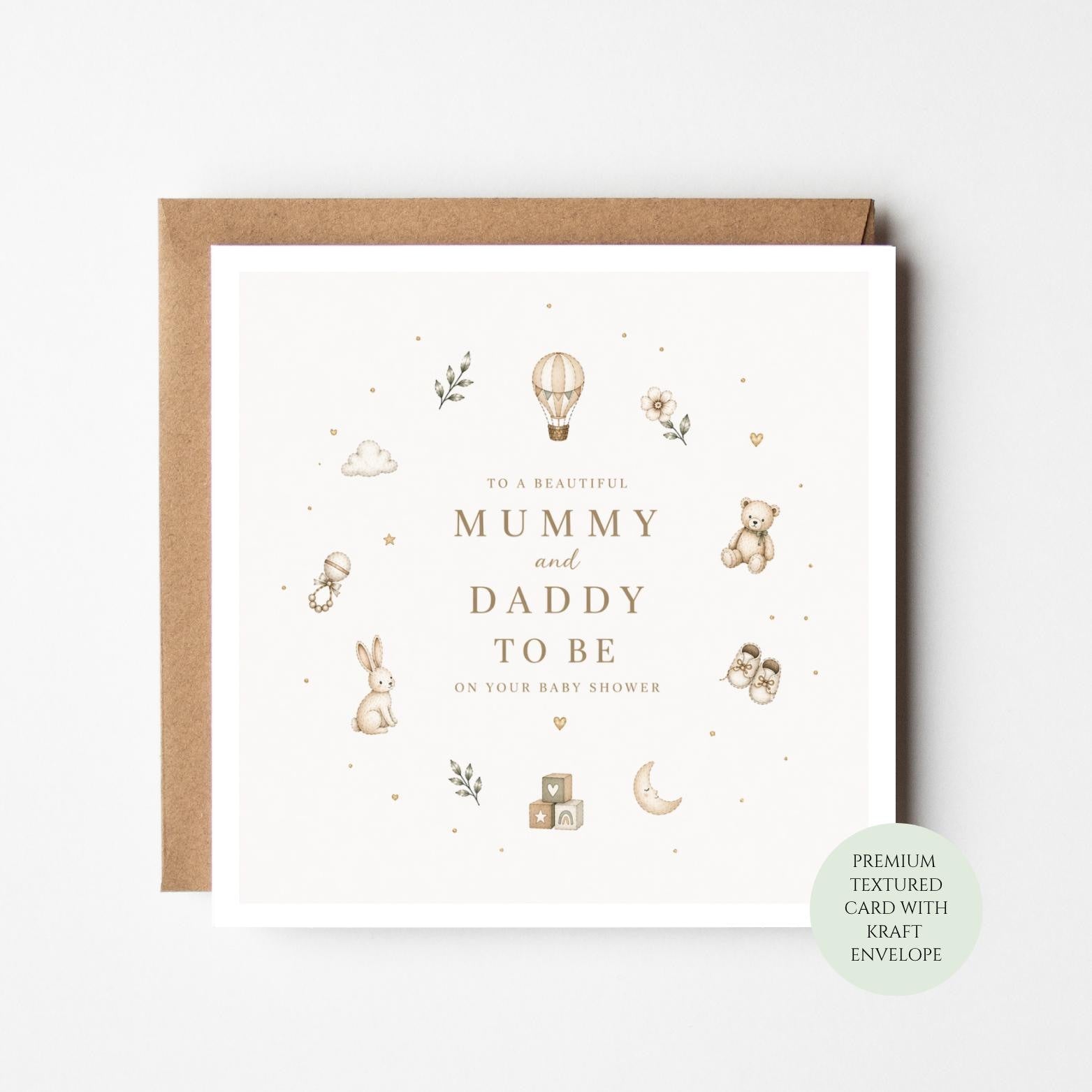 Mummy and Daddy To Be Baby Shower Card, Congratulations Pregnancy Greeting, Kraft Envelope