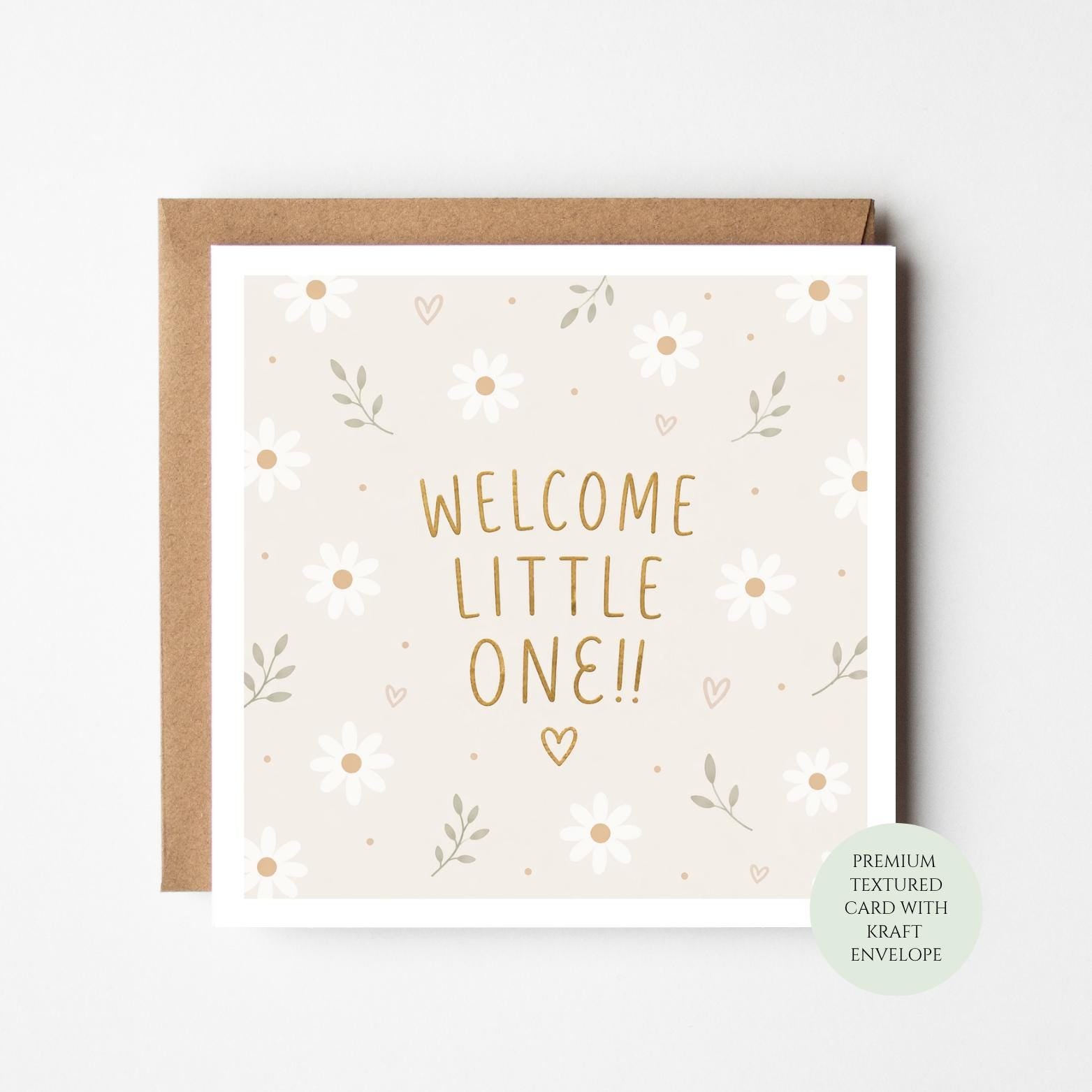 Welcome Little One Card, Neutral Baby Shower, Newborn Celebration, Kraft Envelope