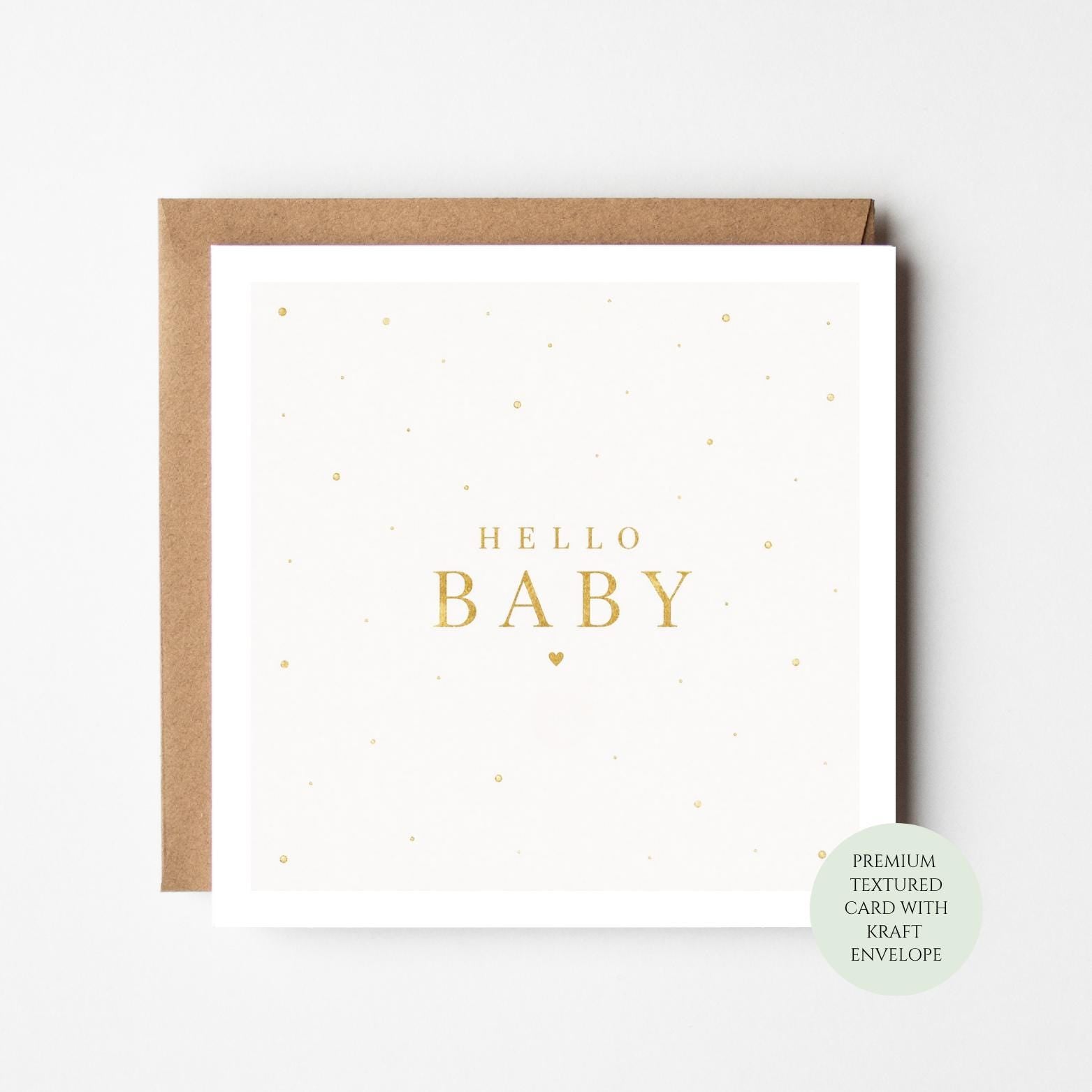 Minimalist Hello Baby Card, Neutral Newborn, Baby Shower, Kraft Envelope
