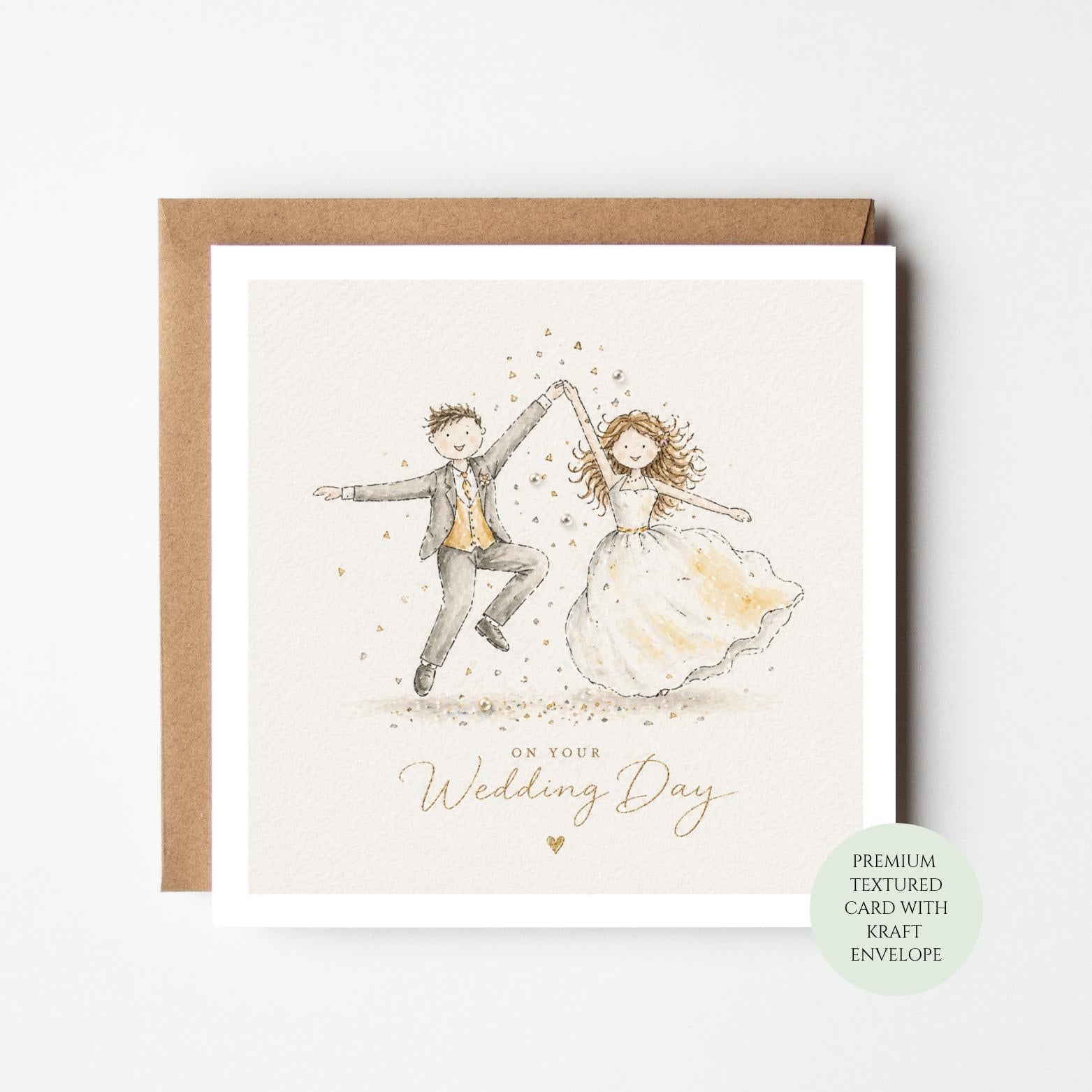 Wedding Day Card, Bride Groom Congratulations, Newlywed Mr Mrs (Kraft Envelope)