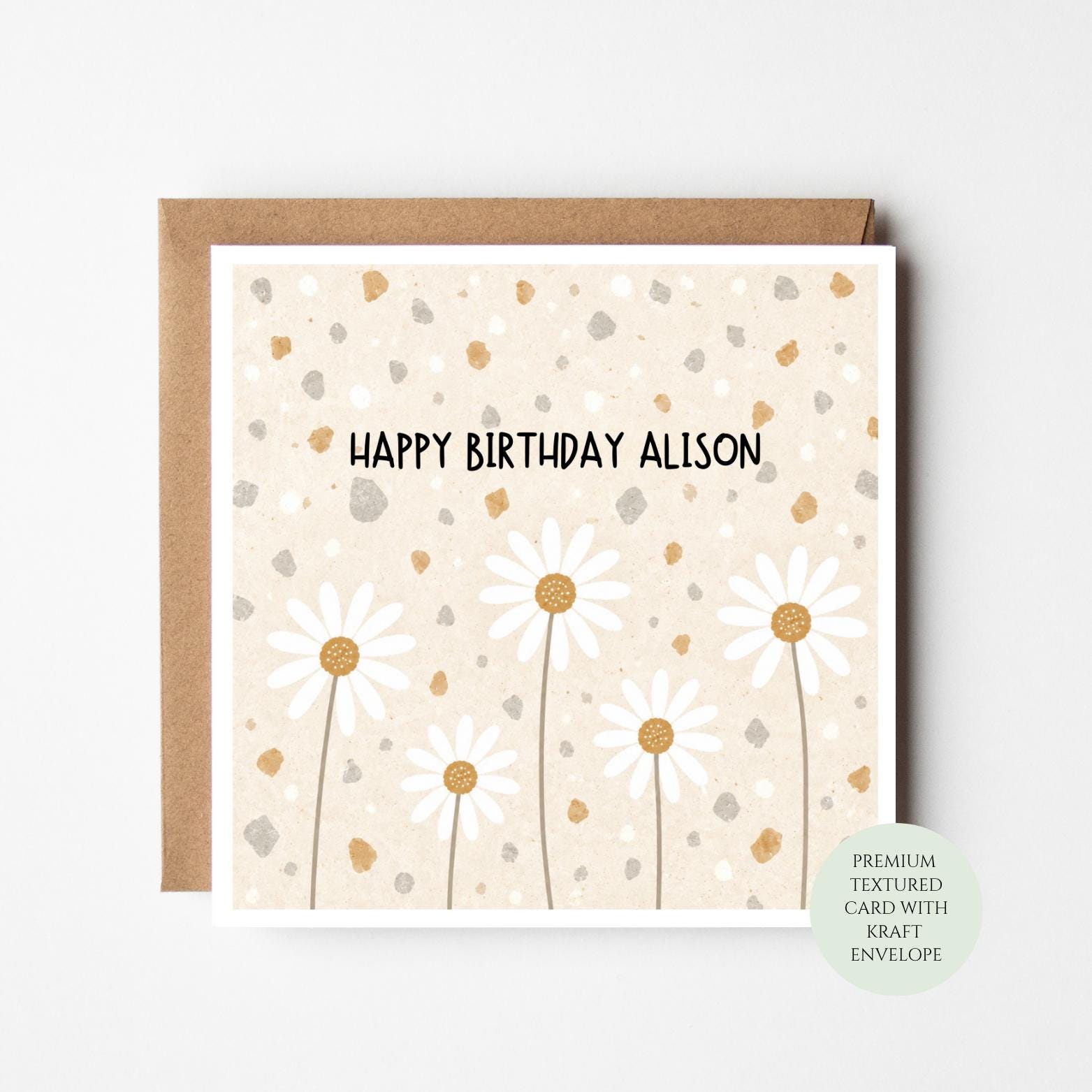Personalised Daisy Birthday Card, Floral Terrazzo Print, Botanical Greeting