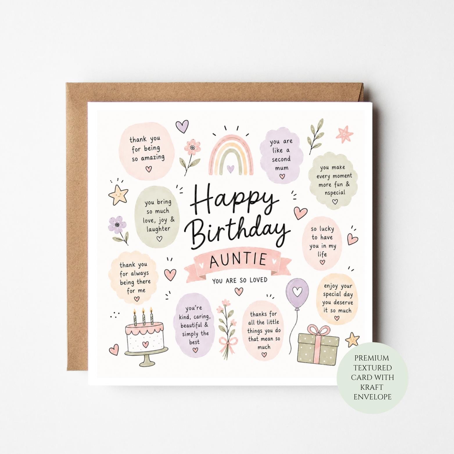 Happy Birthday Auntie Card, Rainbow Design, You Are So Loved (Print)