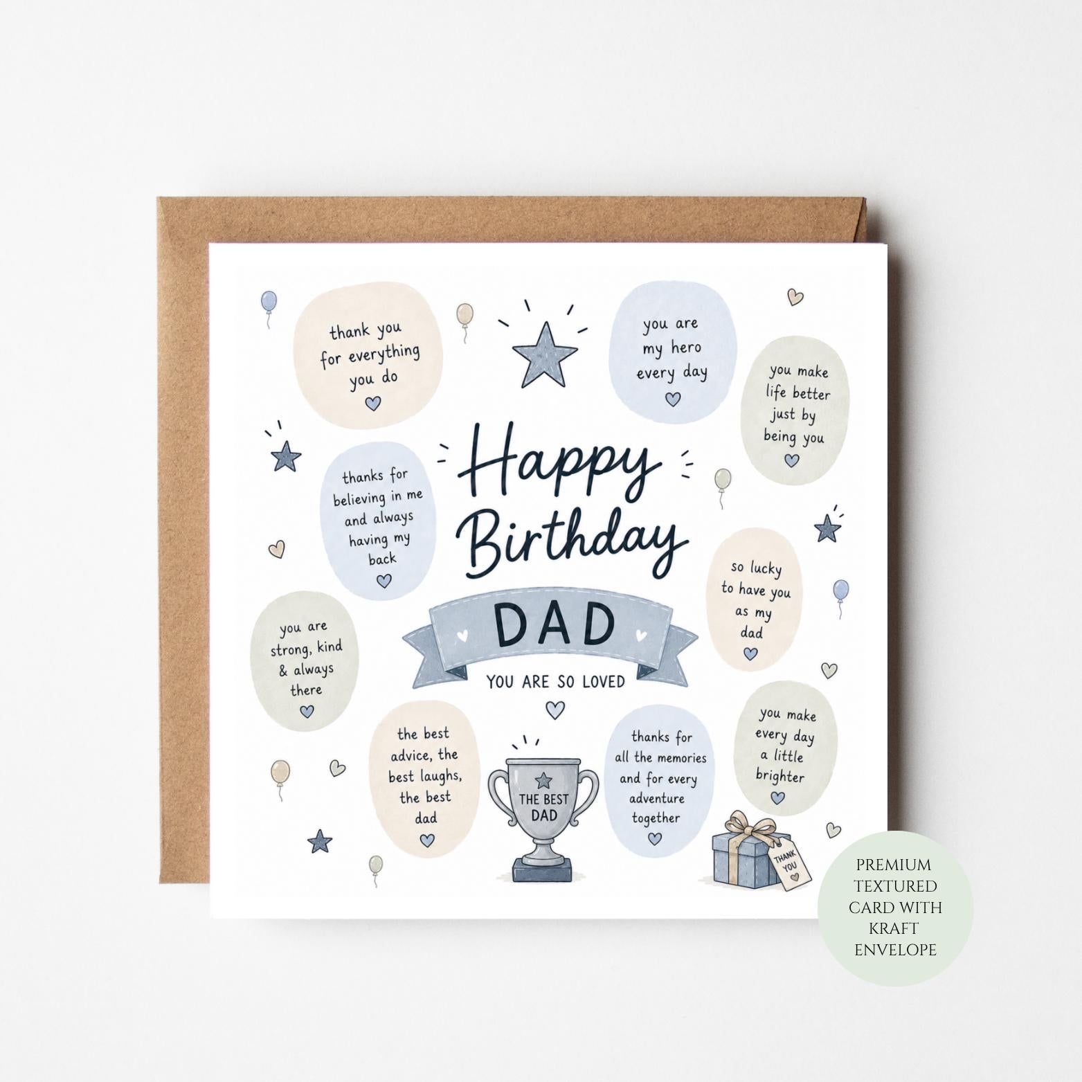 Happy Birthday Dad Card, Trophy Present, You Are So Loved, Textured Print