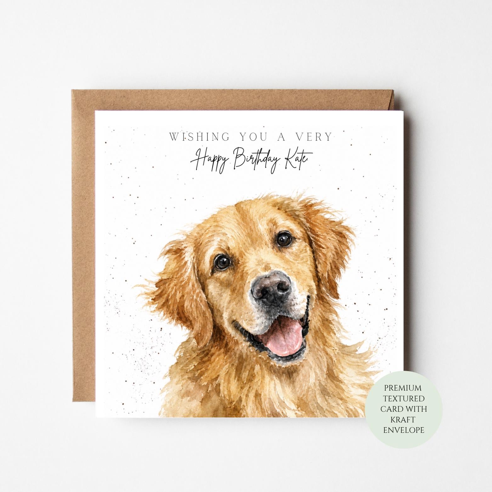 Personalised Golden Retriever Birthday Card, Dog Lover Watercolour Print