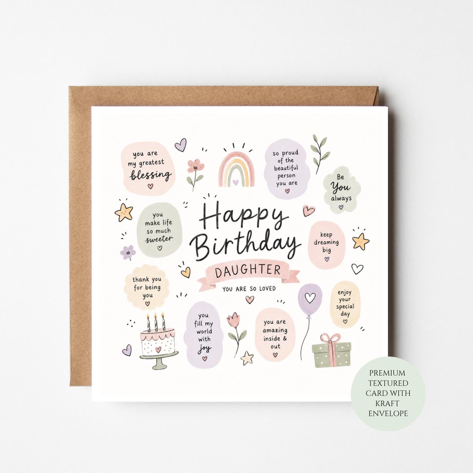 Happy Birthday Daughter Card, Rainbow Affirmation Print, You Are So Loved