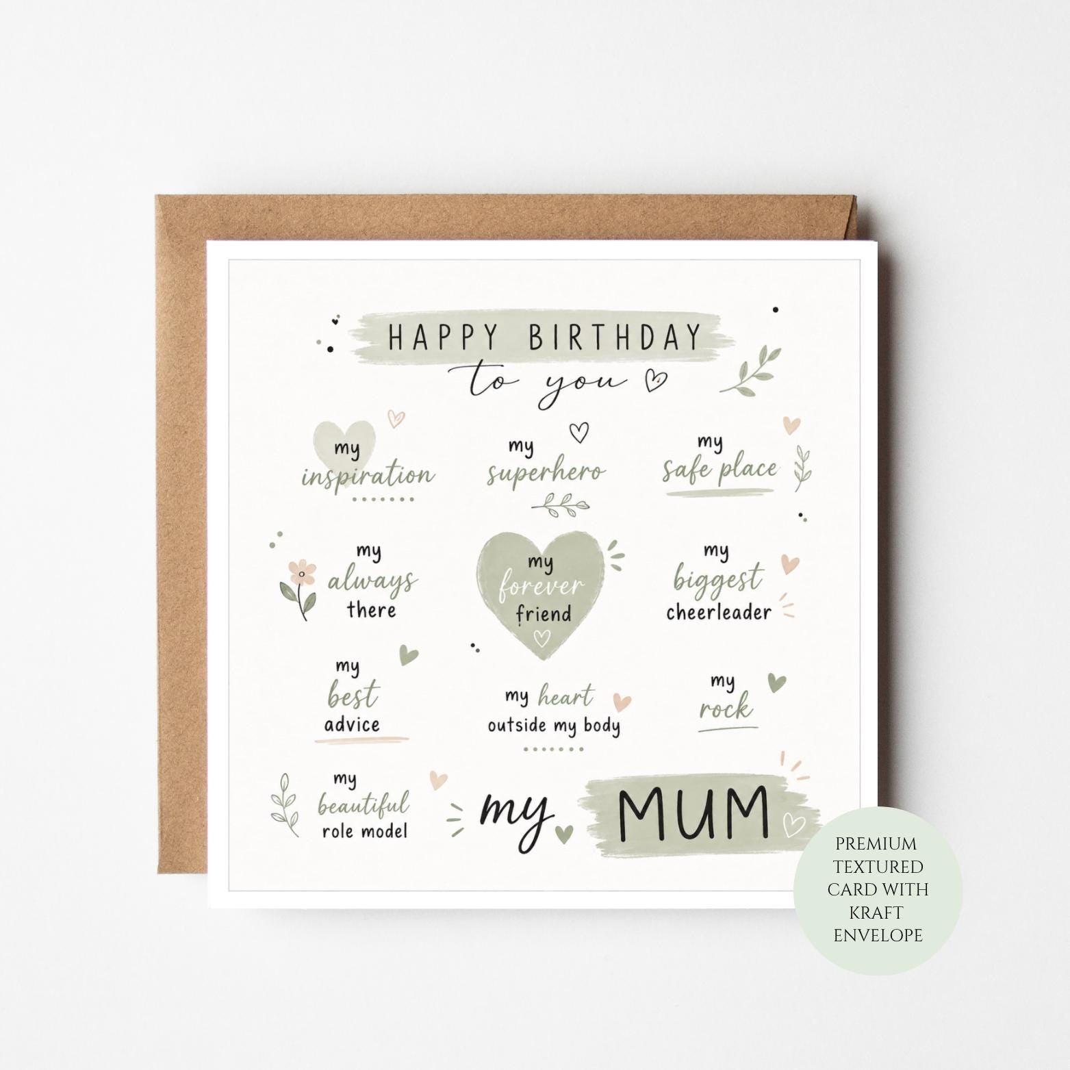 Happy Birthday Mum Card, Sentimental & Inspirational Message, Print