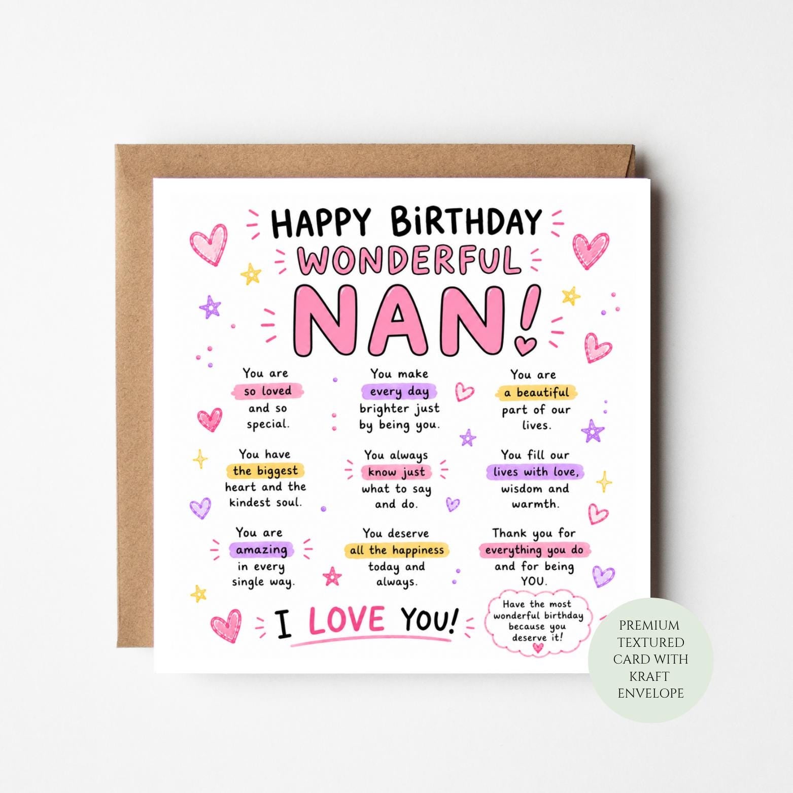 Happy Birthday Nan Card, Positive Affirmation, Grandchild Gift, Print