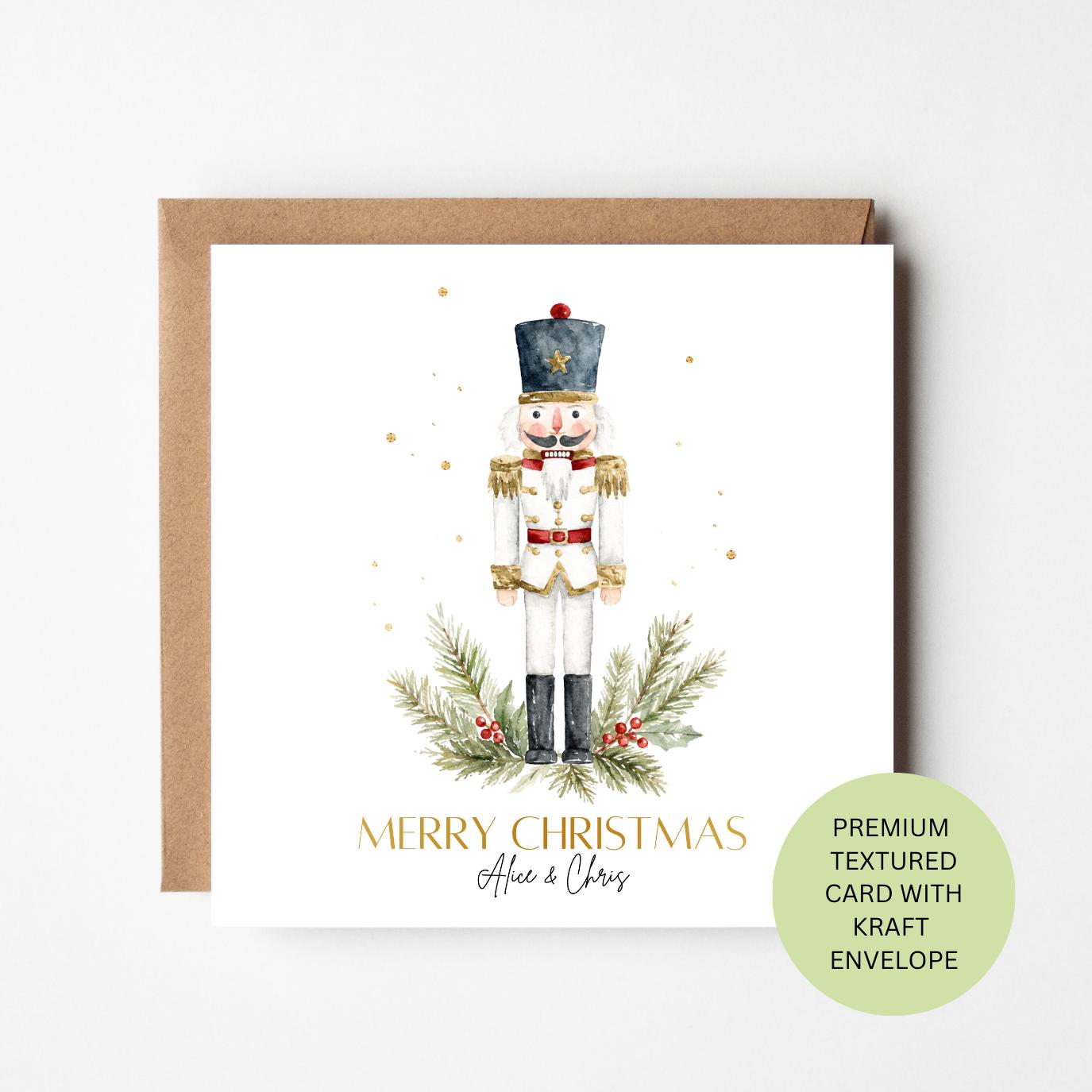 Personalised Nutcracker Christmas Card, Traditional Watercolour Greeting Card
