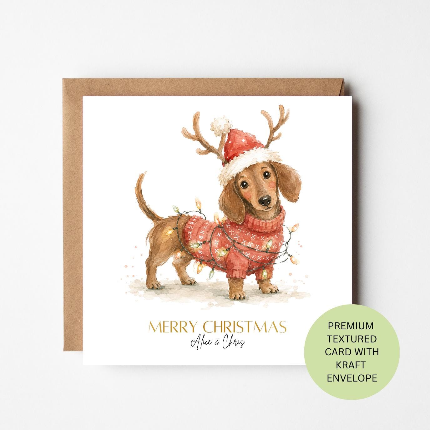 Personalised Dachshund Christmas Card, Festive Jumper Sausage Dog Card