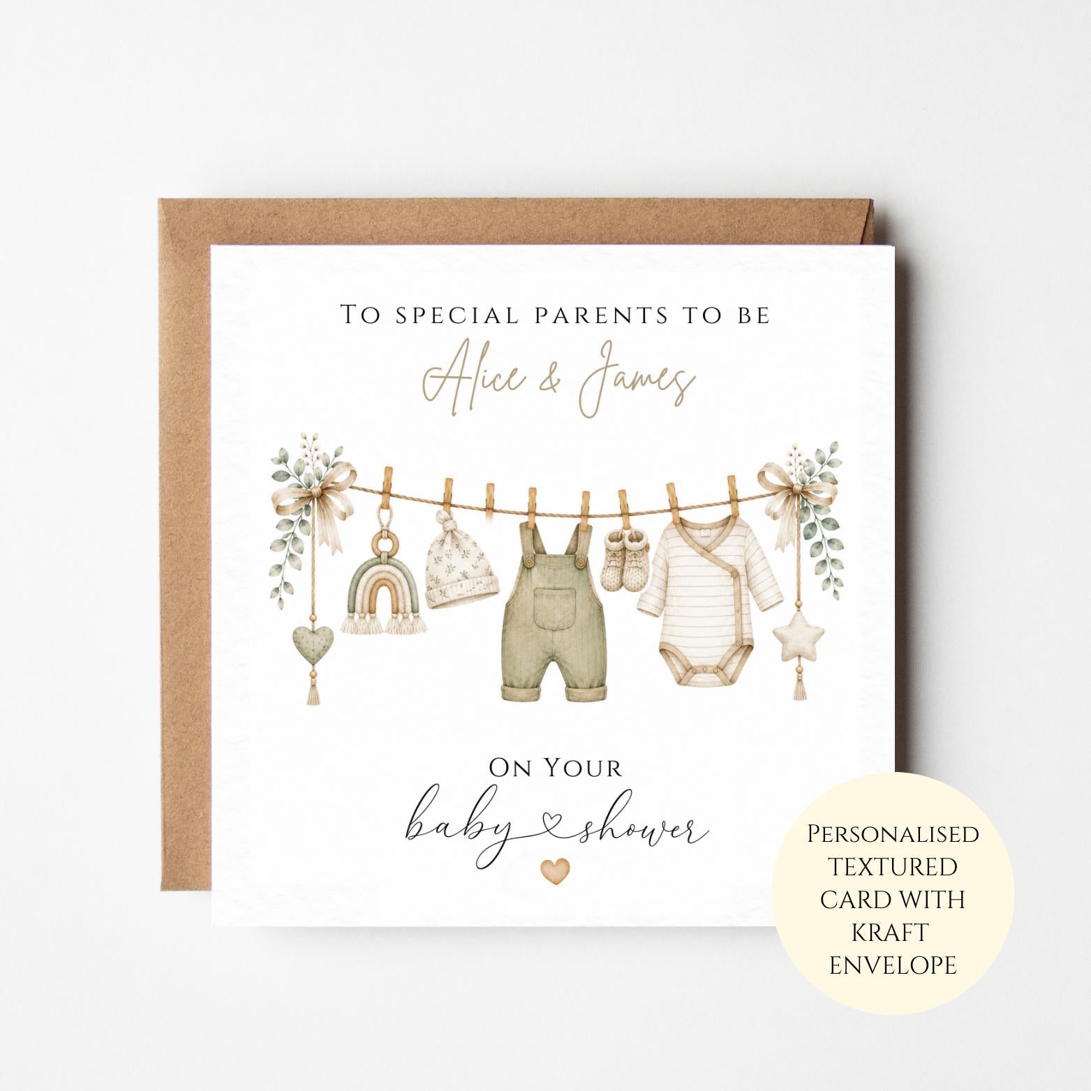Personalised Baby Shower Card, Sage Green Neutral New Baby Congratulations Gift