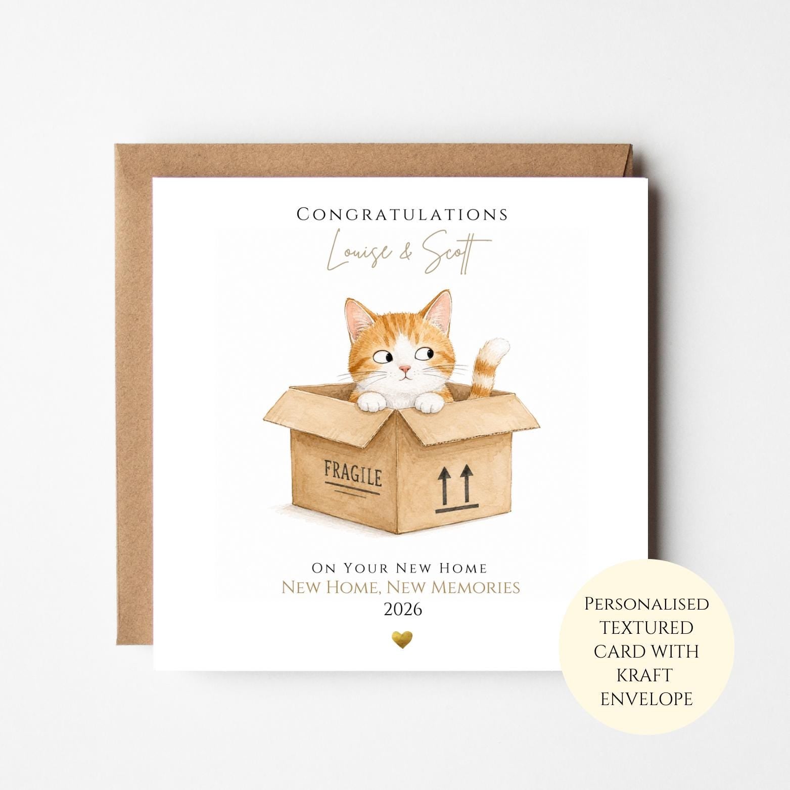Personalised Cat New Home Card, Funny Housewarming Card, Moving House Card, Congratulations New House Gift for Cat Lover