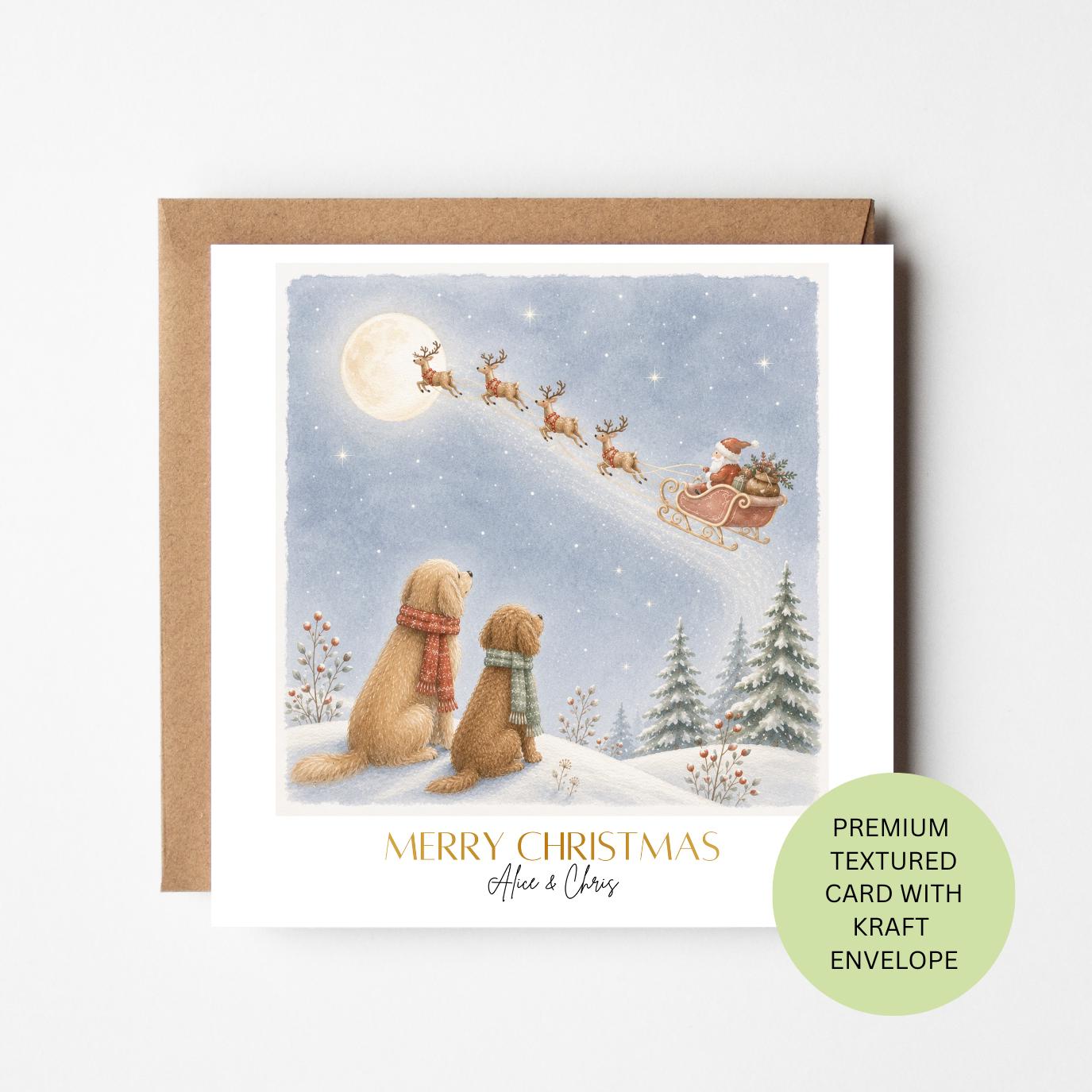 Personalised Golden Retriever Christmas Card, Watercolour Dogs, Textured Card, Dog Lover Gift