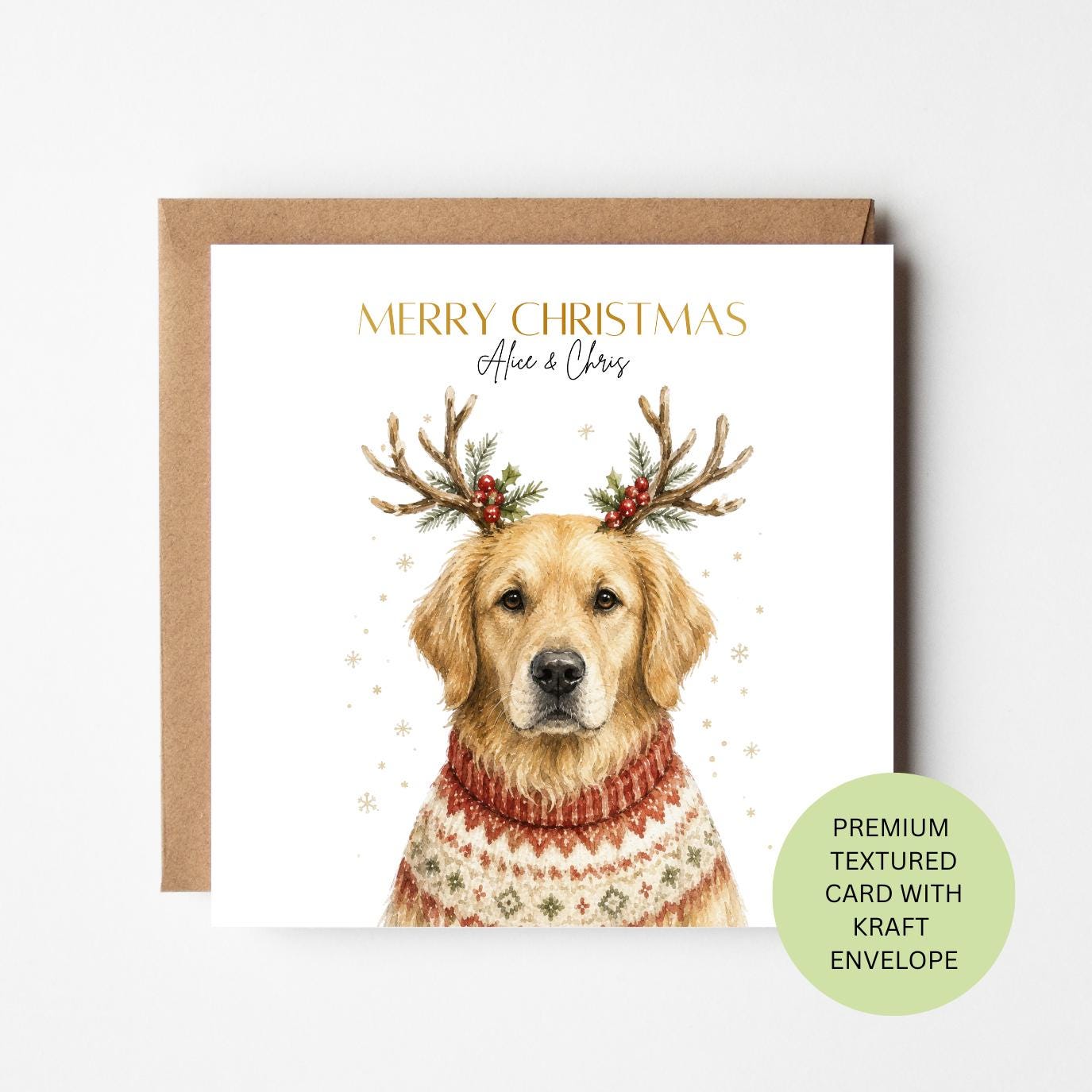 Personalised Golden Retriever Christmas Card, Watercolour Dog Lover Festive Greeting (Textured Card)