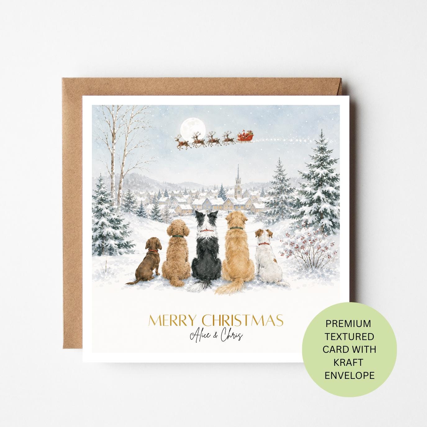 Personalised Dog Christmas Card, Watercolour Textured Xmas Card, Custom Family Couple Greeting