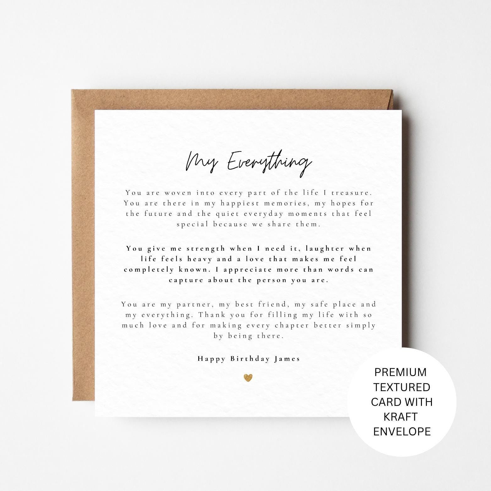 Partner Birthday Card, My Everything, Personalised Romantic Meaningful Love Card, Sentimental Keepsake