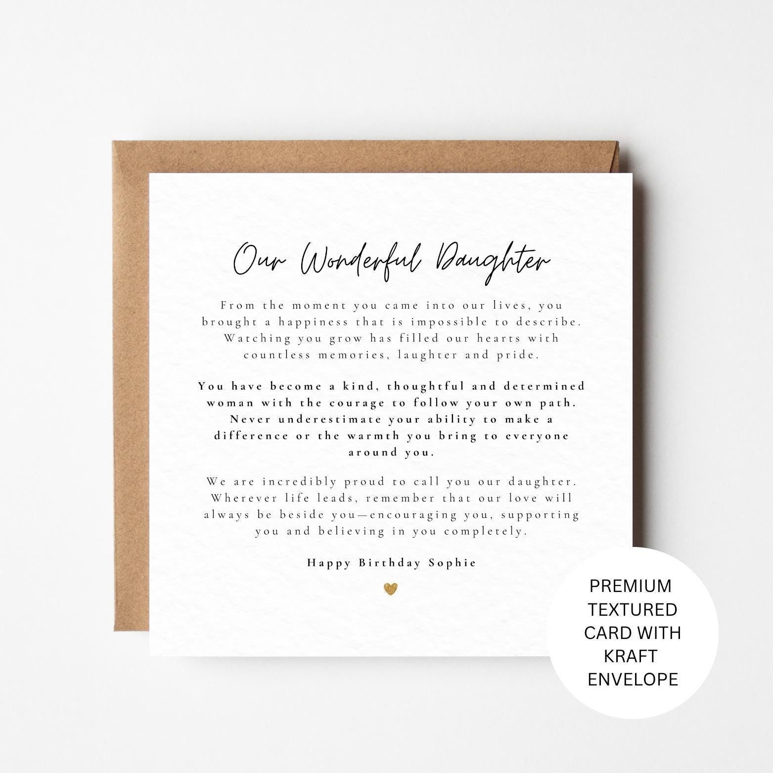 Daughter Birthday Card, Wonderful Daughter, Personalised Meaningful Card for Daughter, Sentimental Keepsake