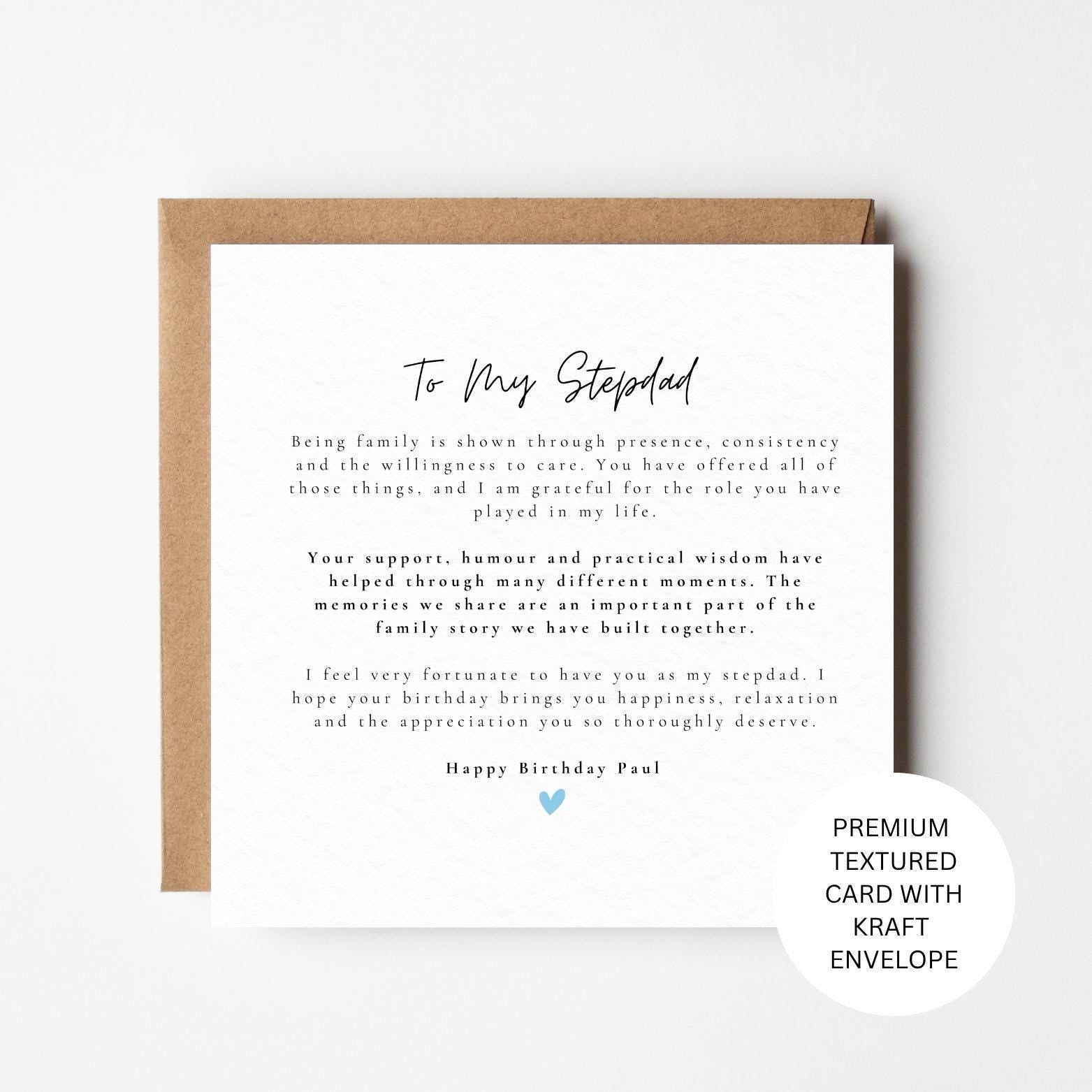 Stepdad Birthday Card, Stepdad, Personalised Meaningful Sentimental Keepsake