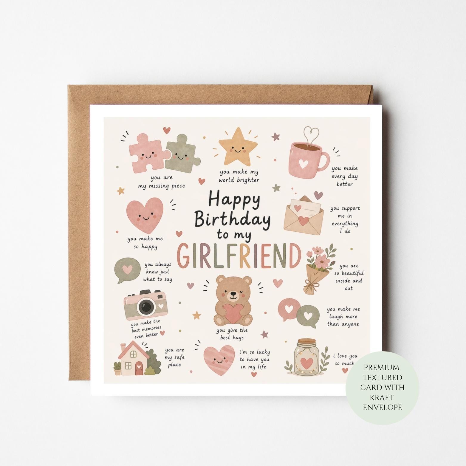 Birthday Card for Girlfriend: Romantic and Textured (Kraft Envelope)